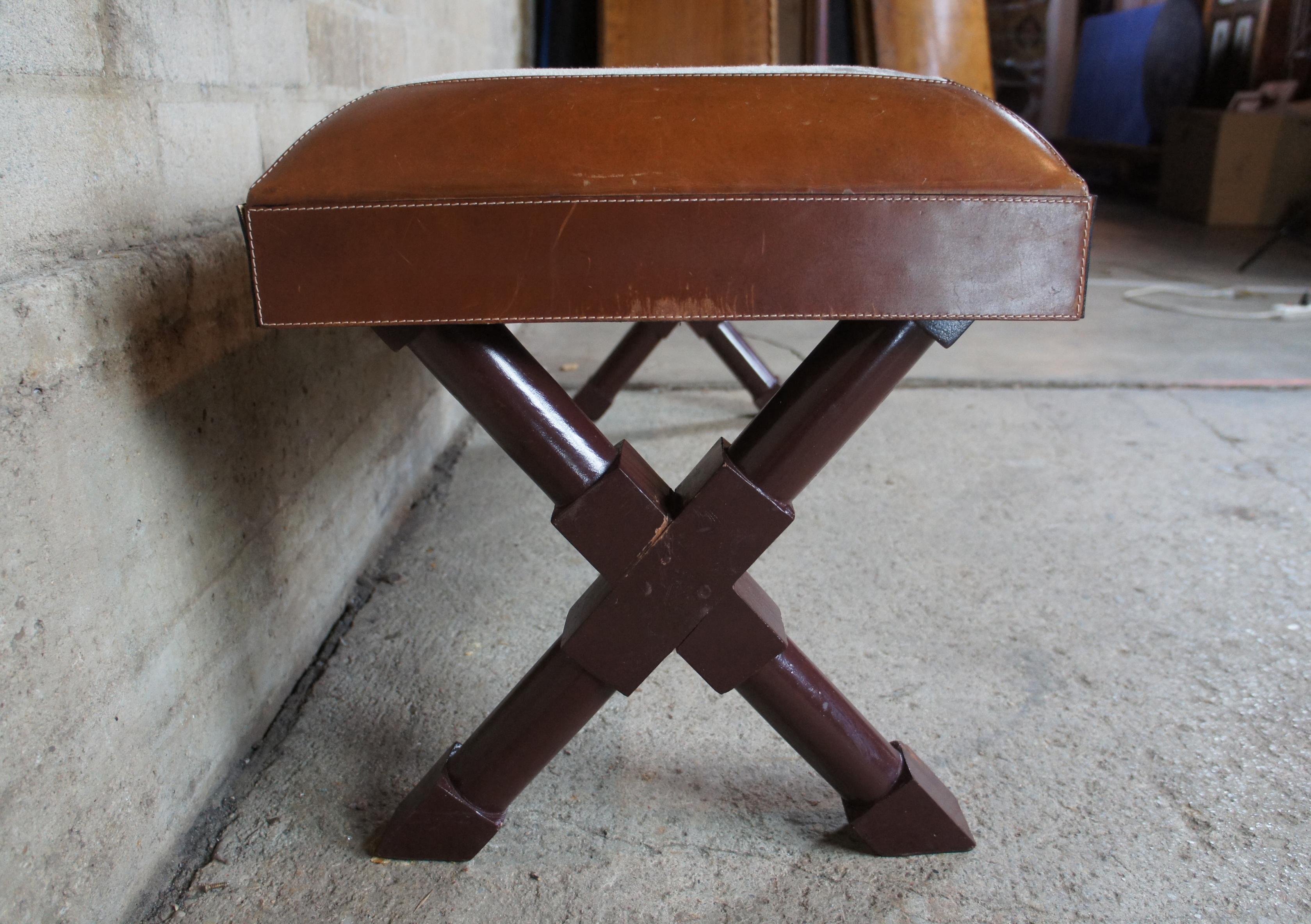 Frontgate X-Frame Brown Leather and Cowhide Bench Seat In Good Condition In Dayton, OH