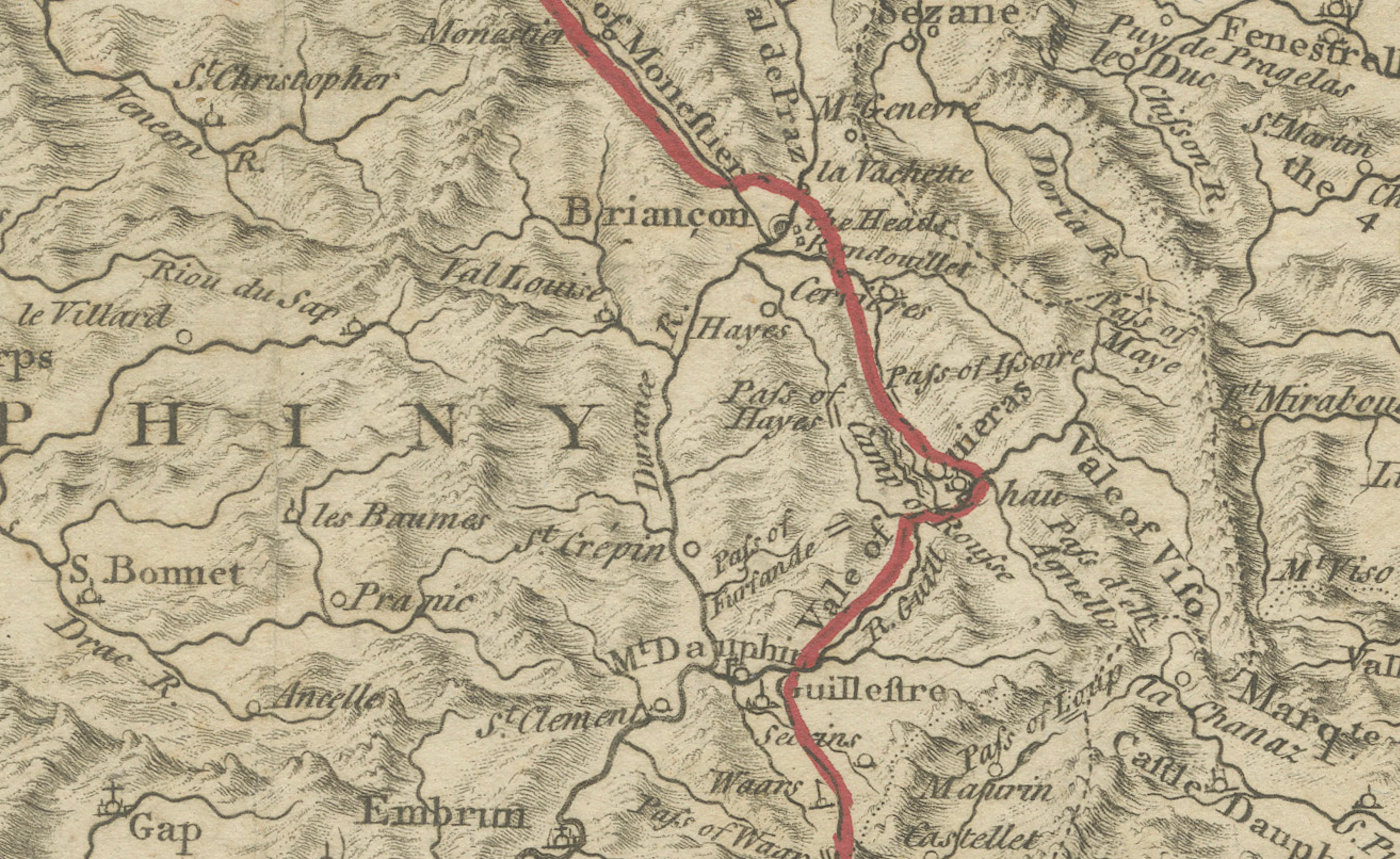 Frontiers of France and Italy – Duke of Berwick Campaigns Map, 1707–1712