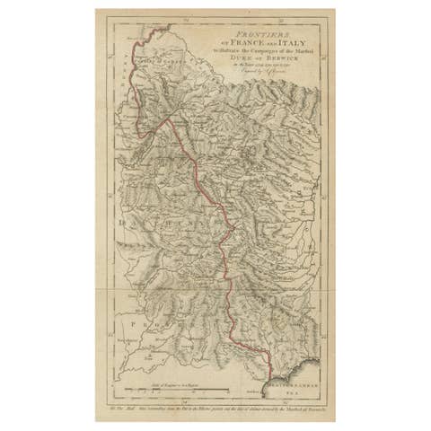 Frontiers of France and Italy – Duke of Berwick Campaigns Map, 1707–1712