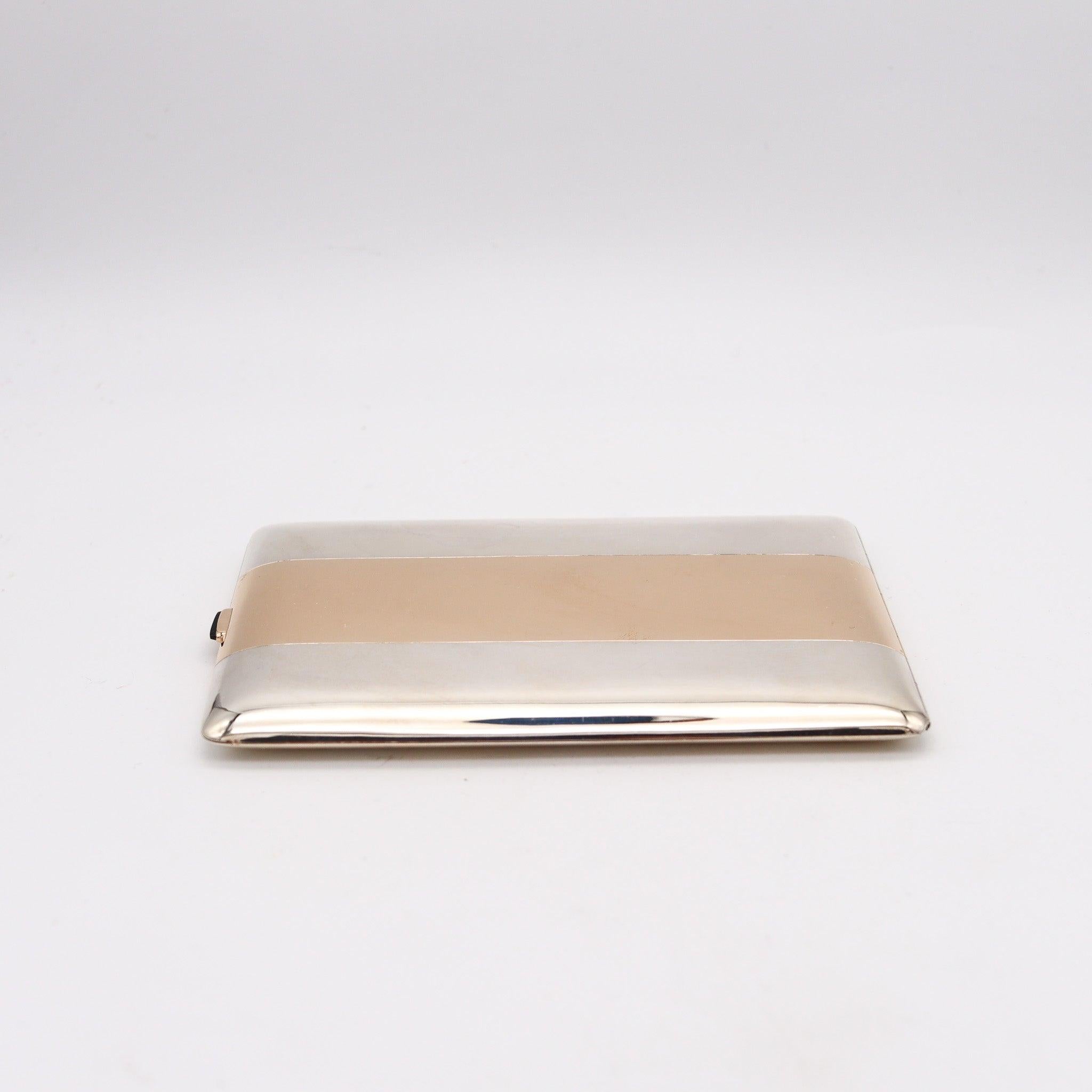 Fait main FRONTIN-PARIS 1925 Etui à Cigarettes Art-Déco Français en Or 18Kt et Sterling en vente