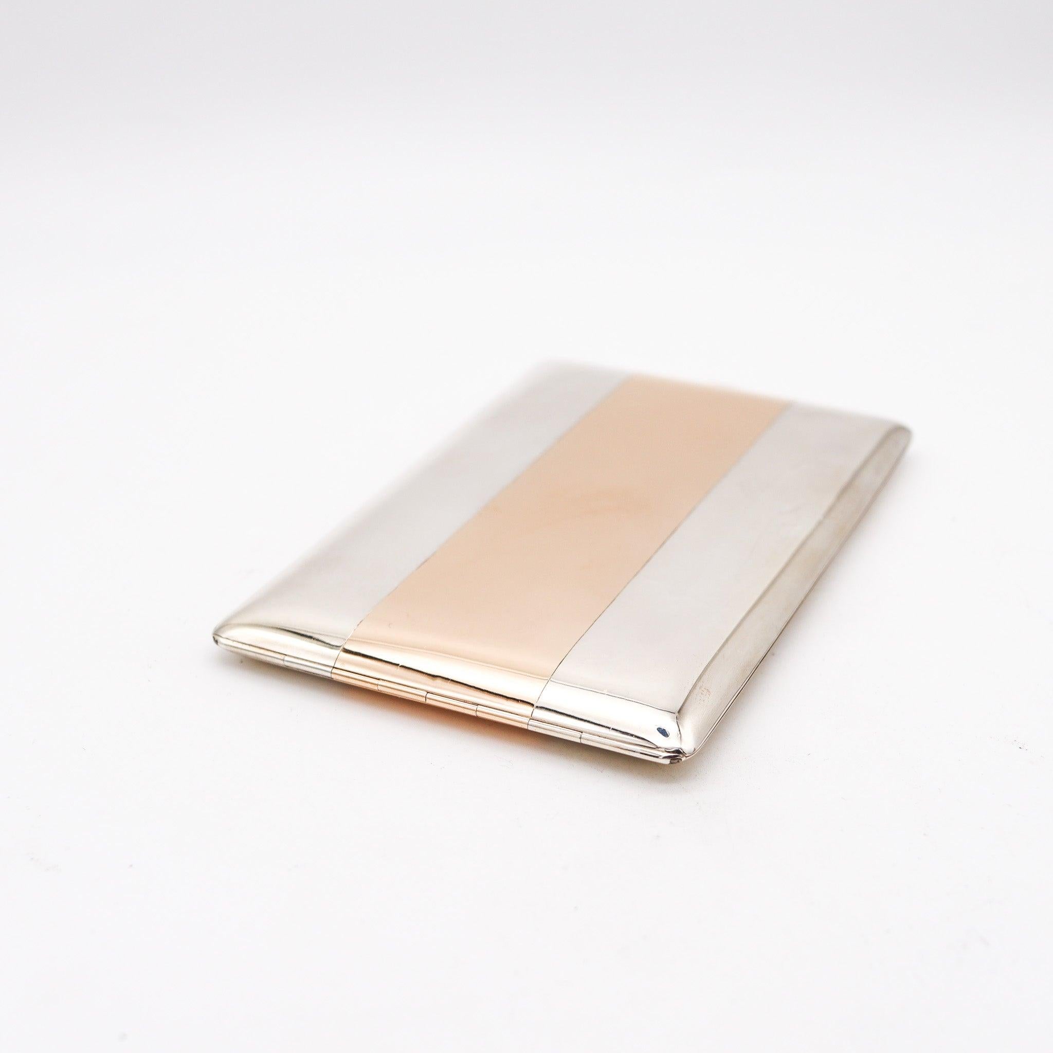 FRONTIN-PARIS 1925 Etui à Cigarettes Art-Déco Français en Or 18Kt et Sterling Excellent état - En vente à Miami, FL