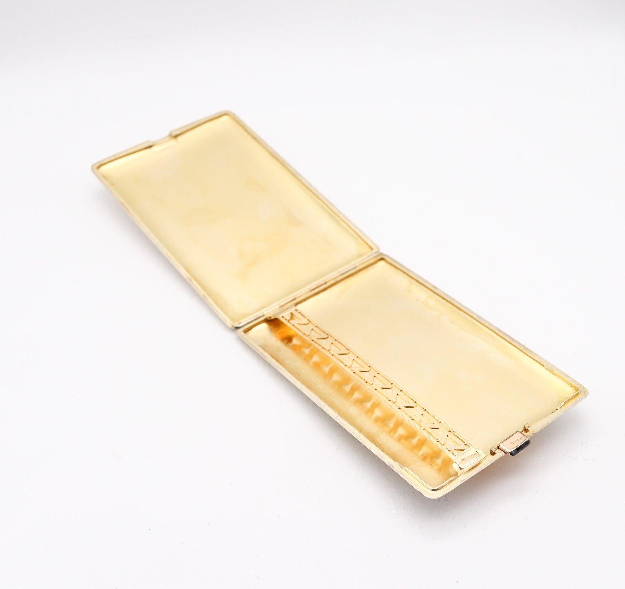 Début du 20ème siècle FRONTIN-PARIS 1925 Etui à Cigarettes Art-Déco Français en Or 18Kt et Sterling en vente