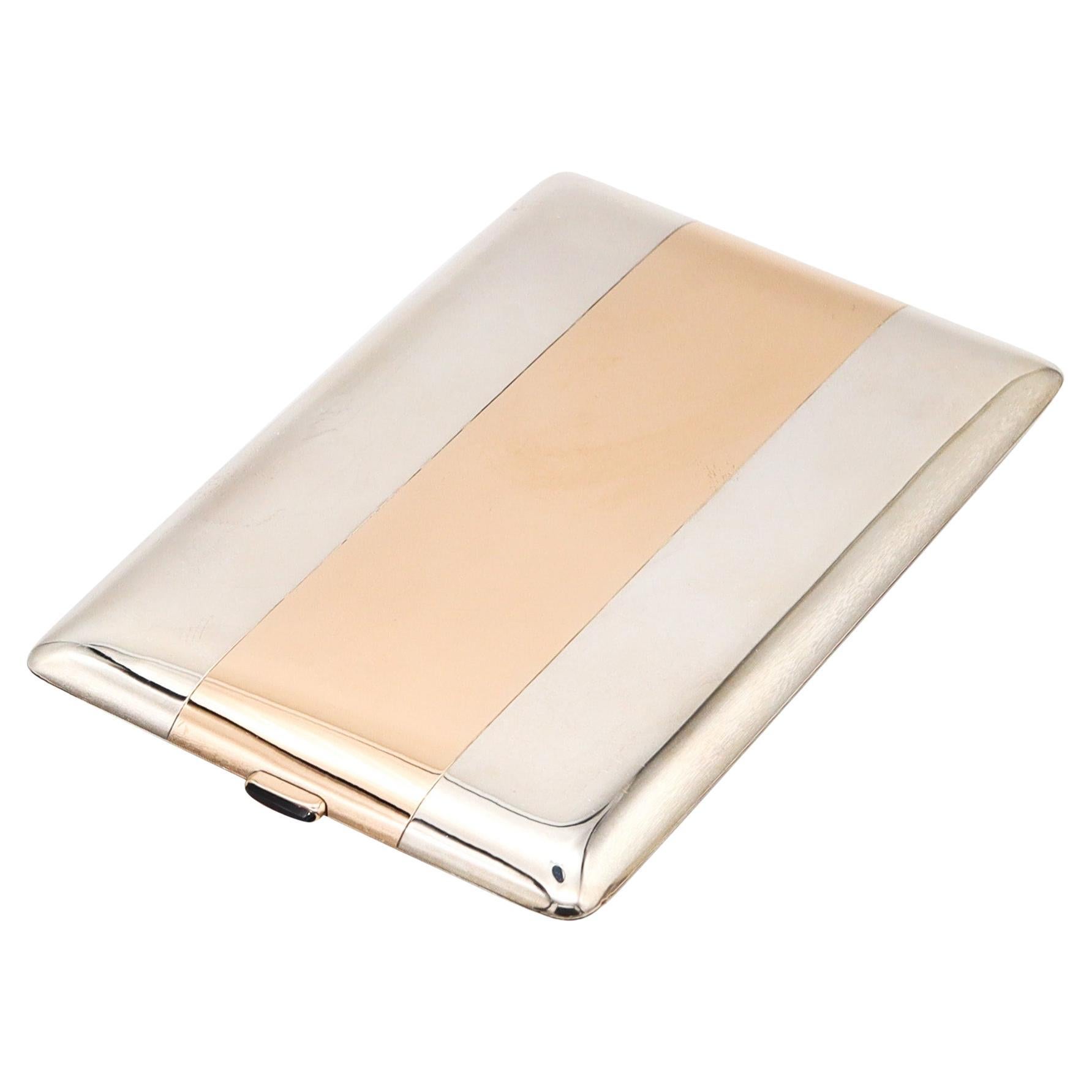 FRONTIN-PARIS 1925 Etui à Cigarettes Art-Déco Français en Or 18Kt et Sterling