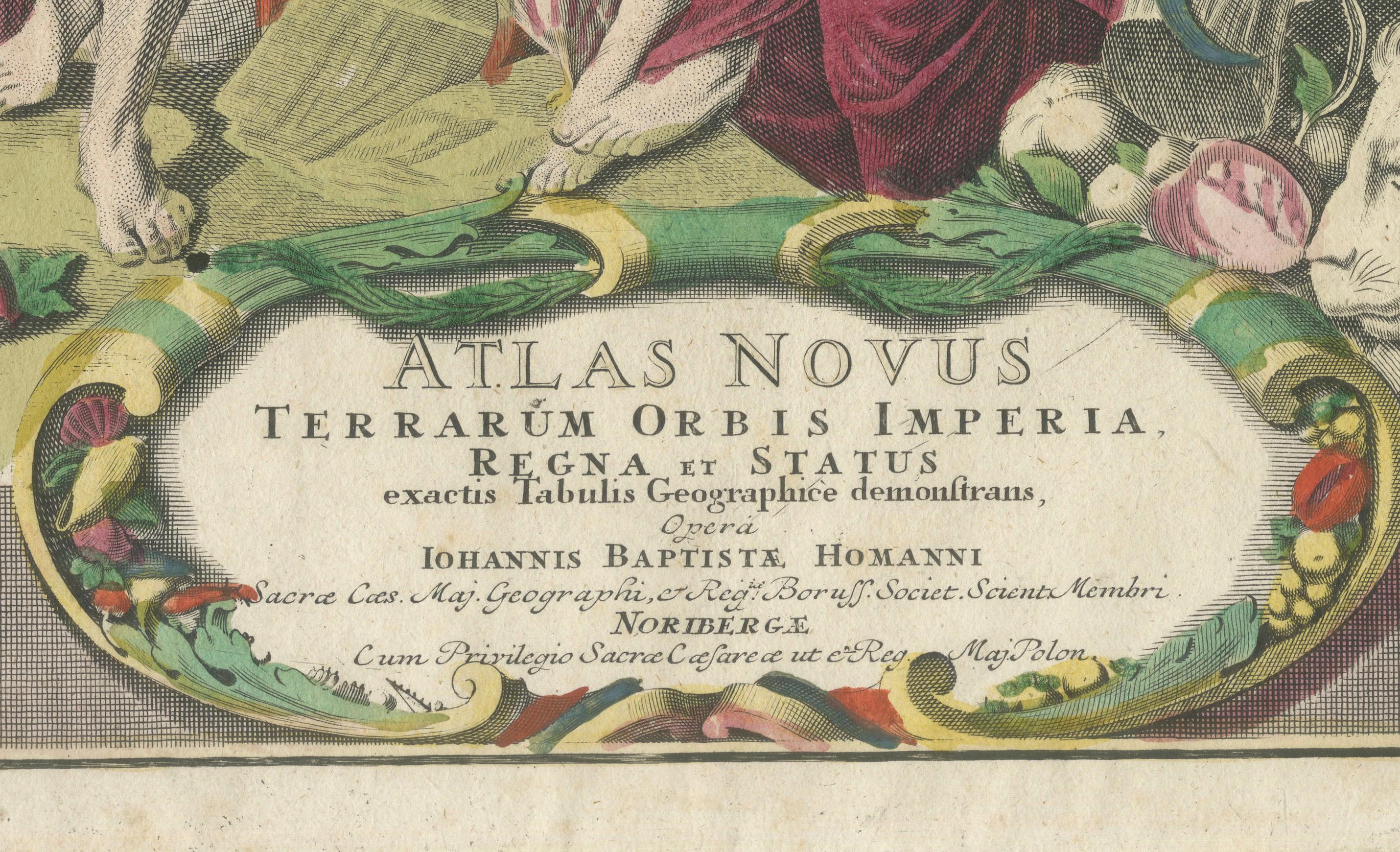 Gravé Pièce maîtresse de l'Atlas Novus de Homann, gravure collectionnée à la main, publiée en 1720 en vente