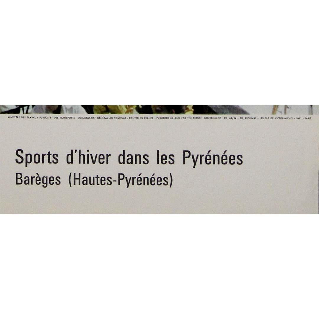 Affiche de voyage vintage de 1962 pour les stations de ski de Barèges dans les Hautes-Pyrénées en vente 1