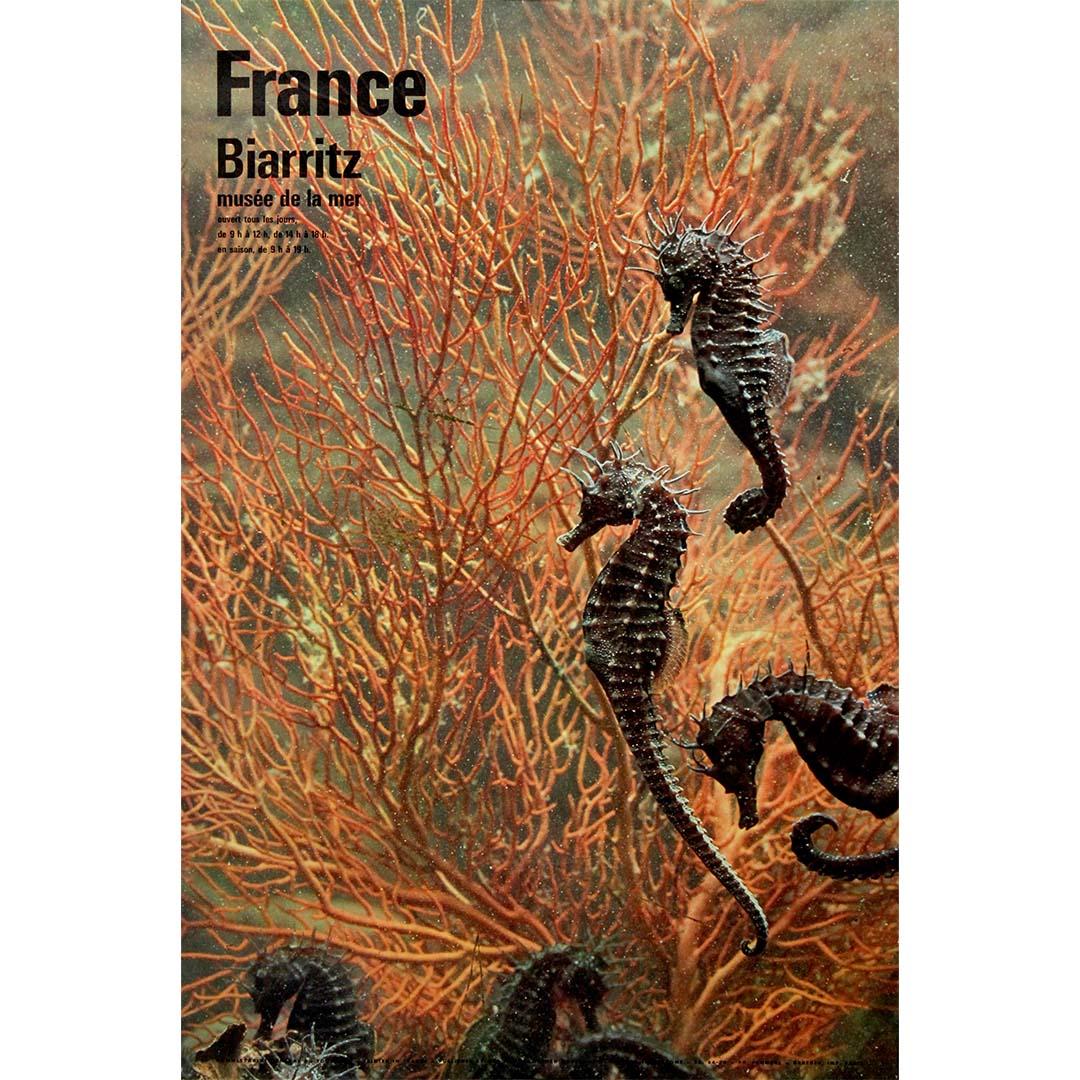 Questo splendido poster di viaggio originale del 1966, disegnato da Fronval, è stato pubblicato per promuovere il rinomato Musée de la Marin di Biarritz, in Francia, uno dei gioielli del patrimonio marino francese.

In un'ipnotica composizione
