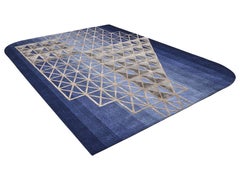 FRORE Hand Tufted Modern Shaped Silk and Wool Rug in Blue Colour by Hands