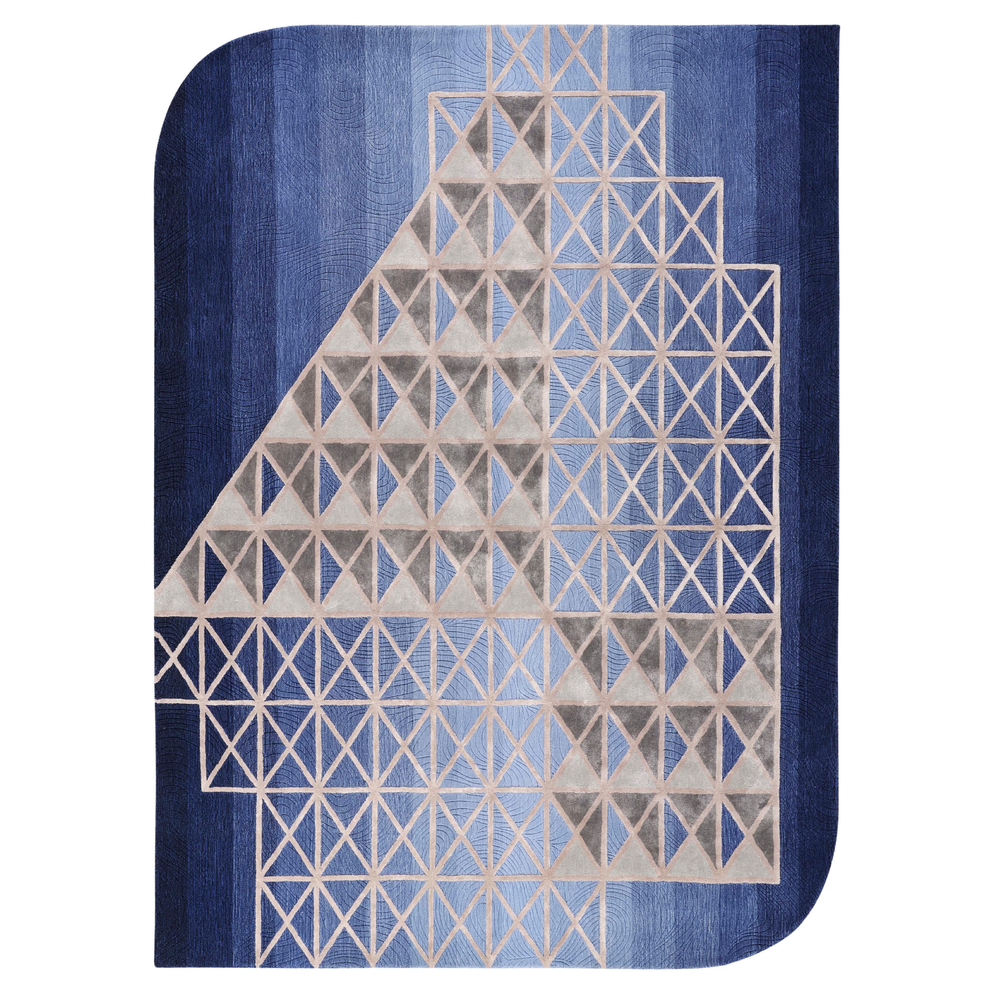 FRORE Hand Tufted Modern Shaped Silk and Wool Rug in Blue Colour by Hands