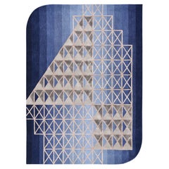 FRORE Hand Tufted Modern Shaped Silk and Wool Rug in Blue Colour by Hands