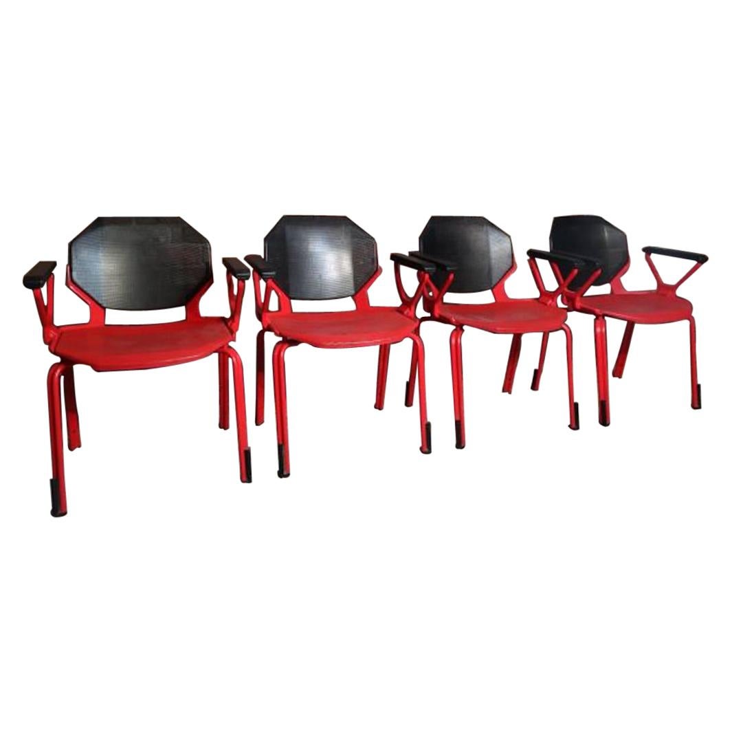 Froscher Designed Retro 1970 Red Metal Office / Desk Arm Chair for Sitform