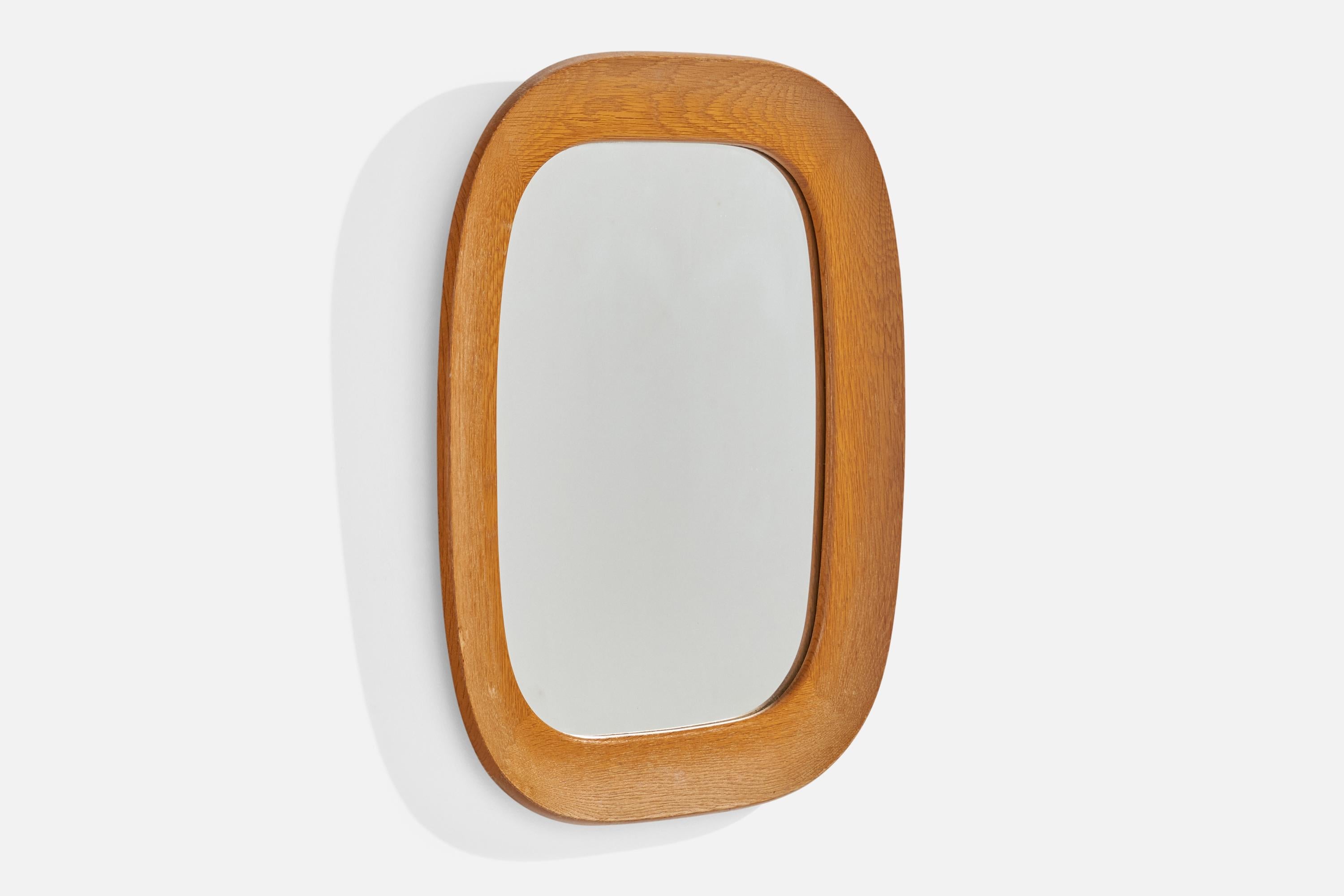 Mid-Century Modern Fröseke, AB Nybrofabriken, Miroir mural, chêne massif, verre cristal, Suède, années 1960 en vente