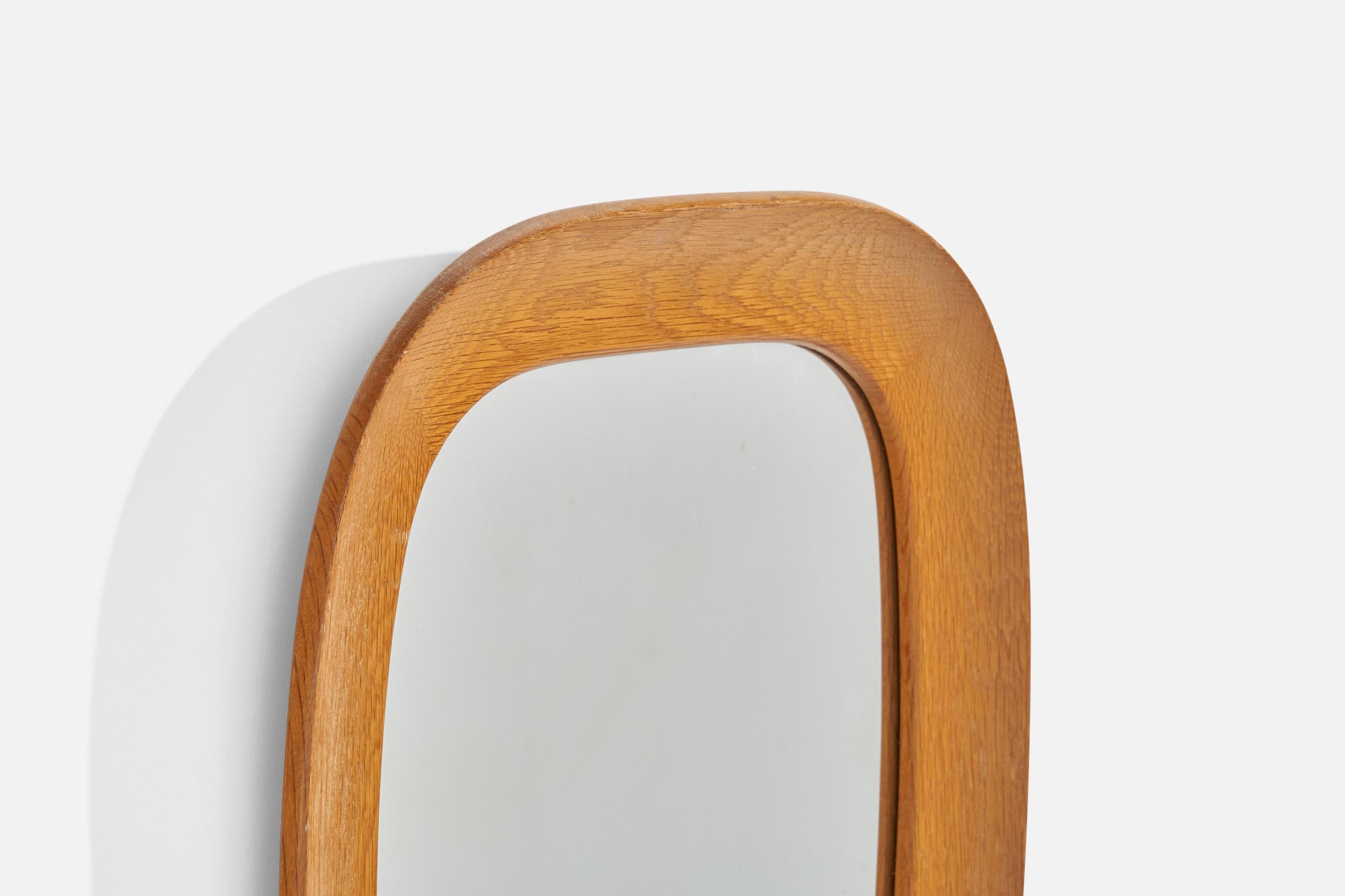 Swedish Fröseke, AB Nybrofabriken, Wall Mirror, Solid Oak, Crystal Glass, Sweden, 1960s For Sale