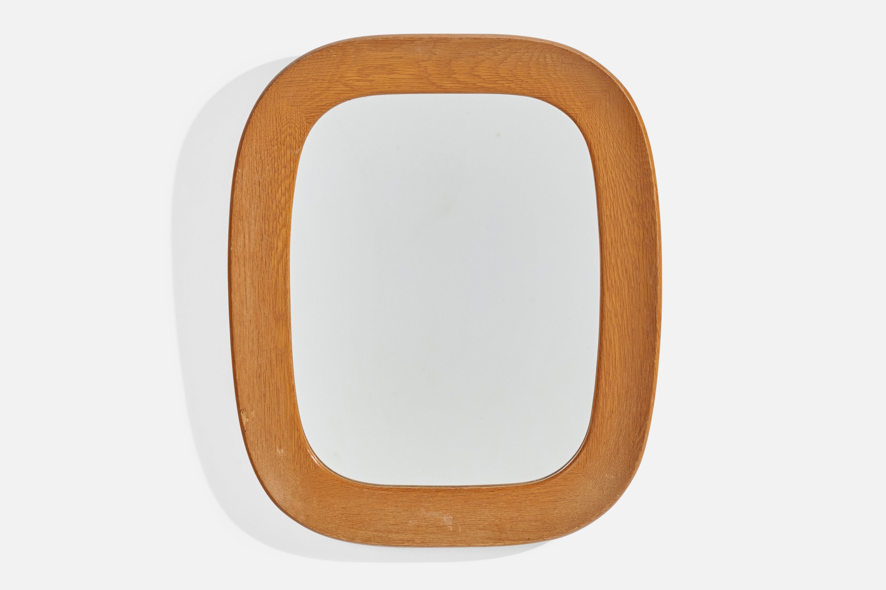 Fröseke, AB Nybrofabriken, Wall Mirror, Solid Oak, Crystal Glass, Sweden, 1960s