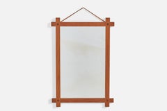 Fröseke, AB Nybrofabriken, Specchio da parete, Teak massiccio, pelle, vetro a specchio, anni '60