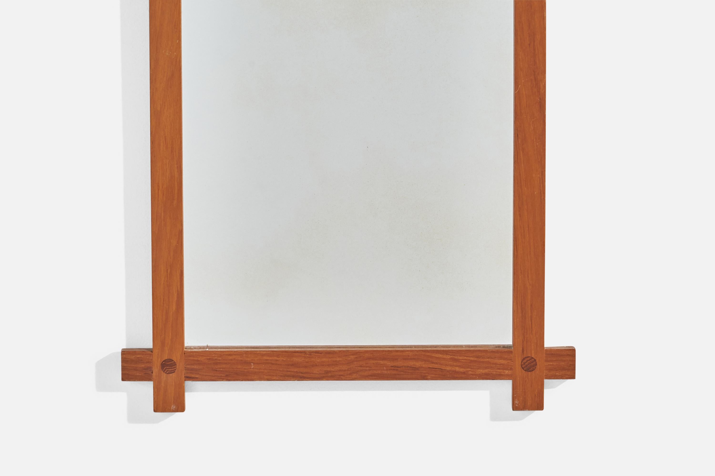 Mid-20th Century Fröseke, Ab Nybrofabriken, Wall Mirror, Solid Teak, Leather, Mirror Glass, 1960s For Sale