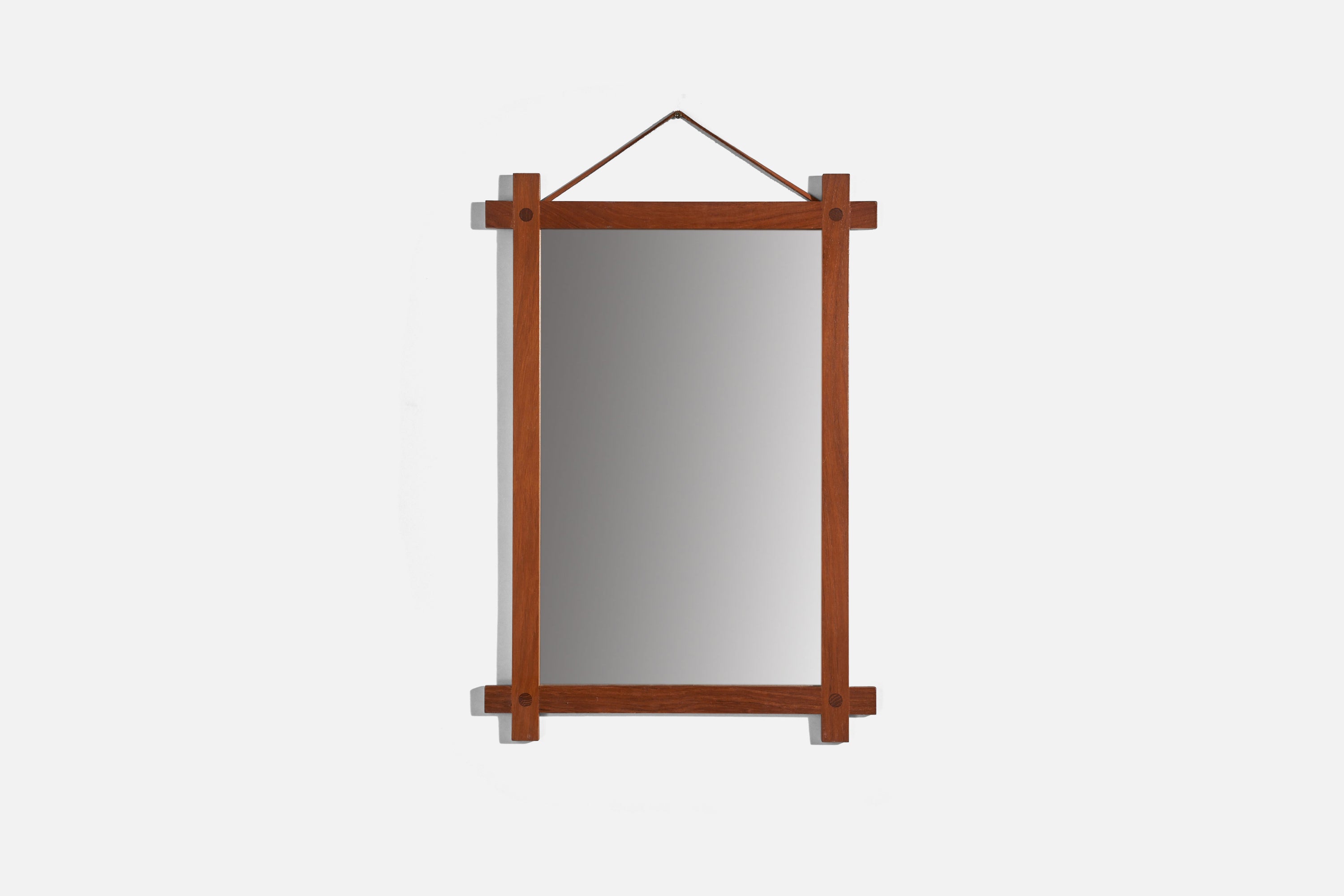 Fröseke, Ab Nybrofabriken, Wall Mirror, Solid Teak, Leather, Mirror Glass, 1960s For Sale