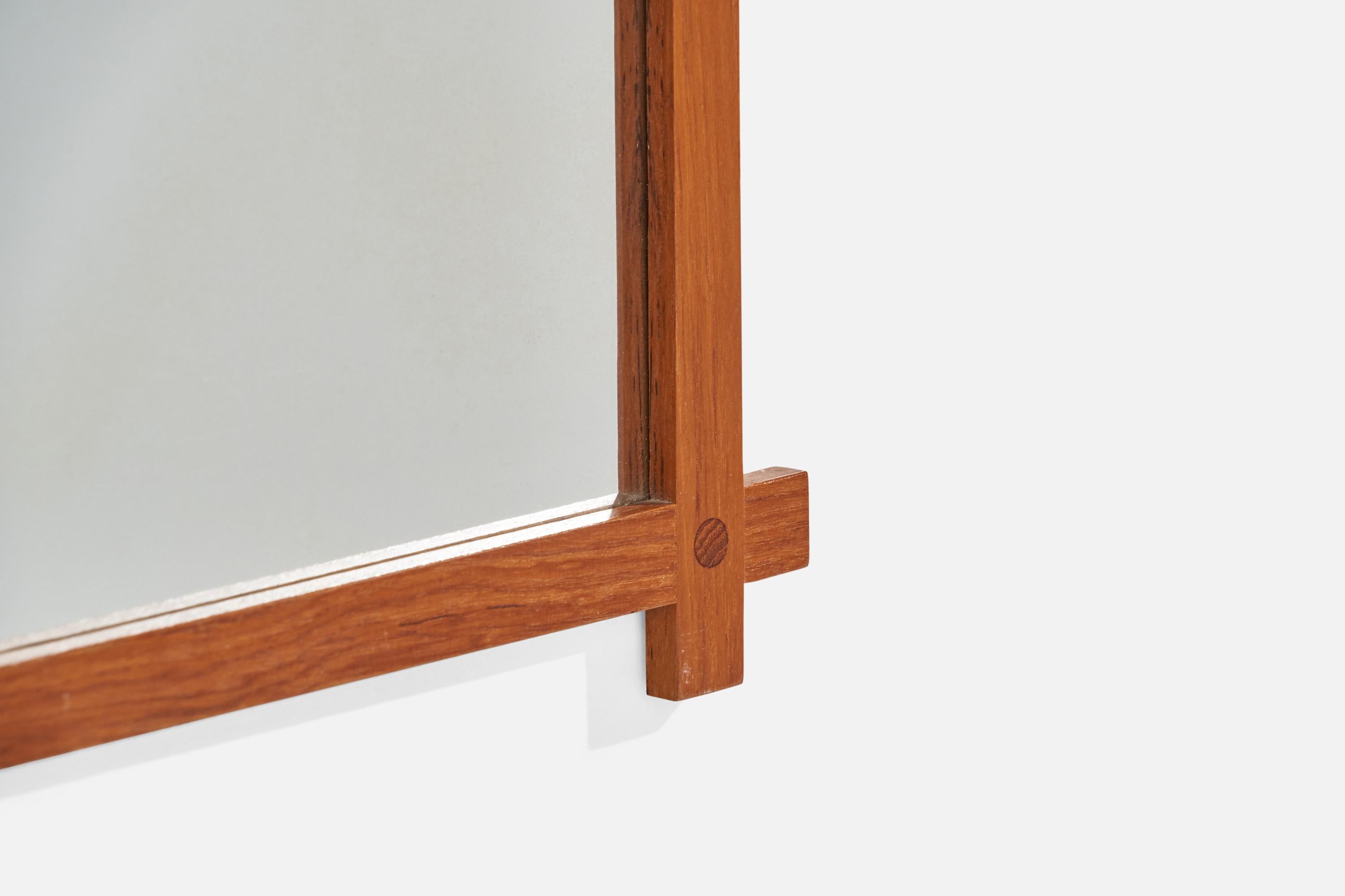 Fröseke, Ab Nybrofabriken, Miroir mural, Teck massif, Cuir, Miroir en verre, 1960s en vente 1