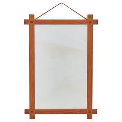 Fröseke, AB Nybrofabriken, Espejo de pared, Teca maciza, Cuero, Cristal de espejo, Años 60