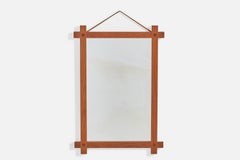 Vintage Fröseke, Ab Nybrofabriken, Wall Mirror, Solid Teak, Leather, Mirror Glass, 1960s