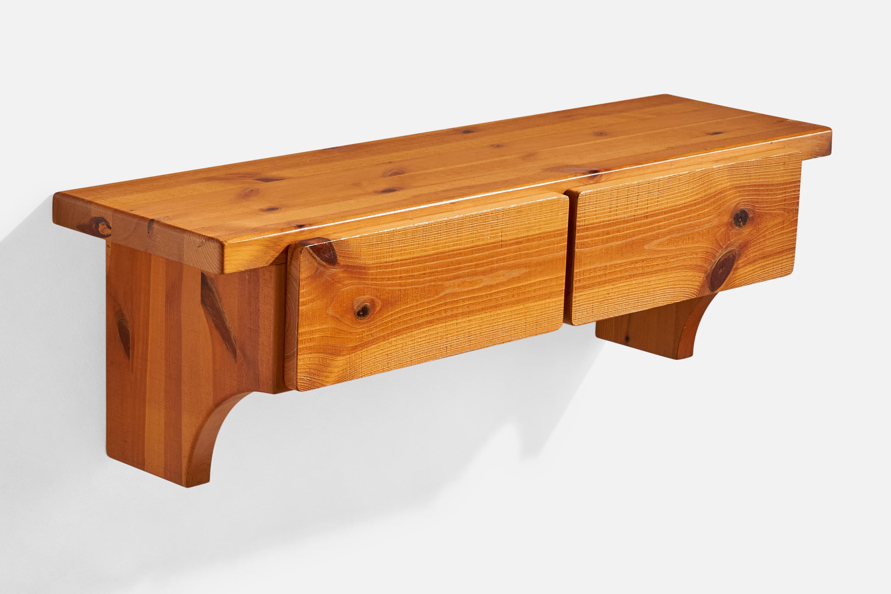 A wall mounted console or cabinet designed and produced by Fröseke, Sweden, 1970s.

Dimensions: 11” H x 35.3” W x 11” D