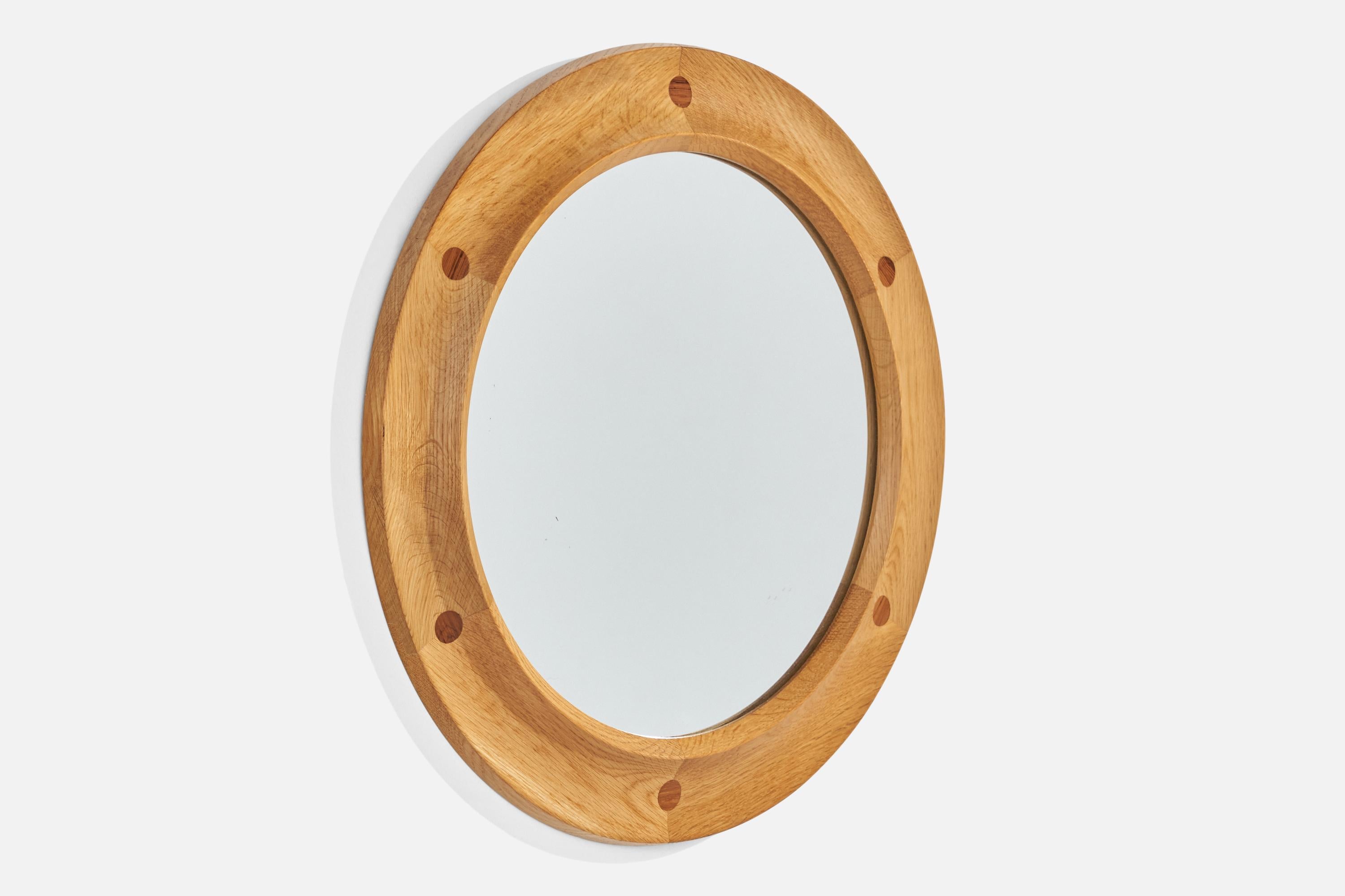 Mid-Century Modern Fröseke Nybrofabriken, Wall Mirror, Oak, Rosewood, Sweden, 1960s For Sale