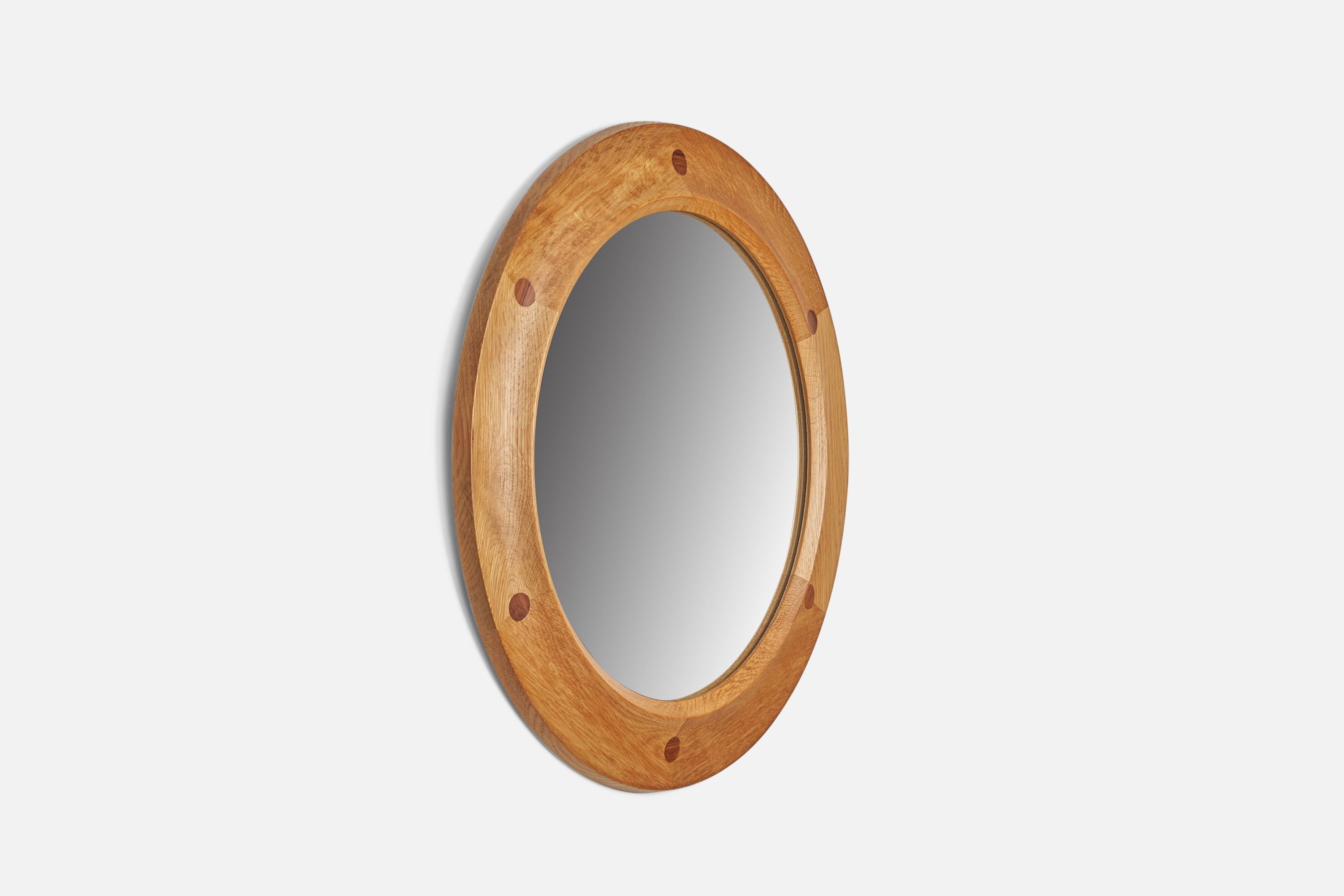 Fröseke Nybrofabriken, Wall Mirror, Oak, Rosewood, Sweden, 1960s In Good Condition For Sale In High Point, NC