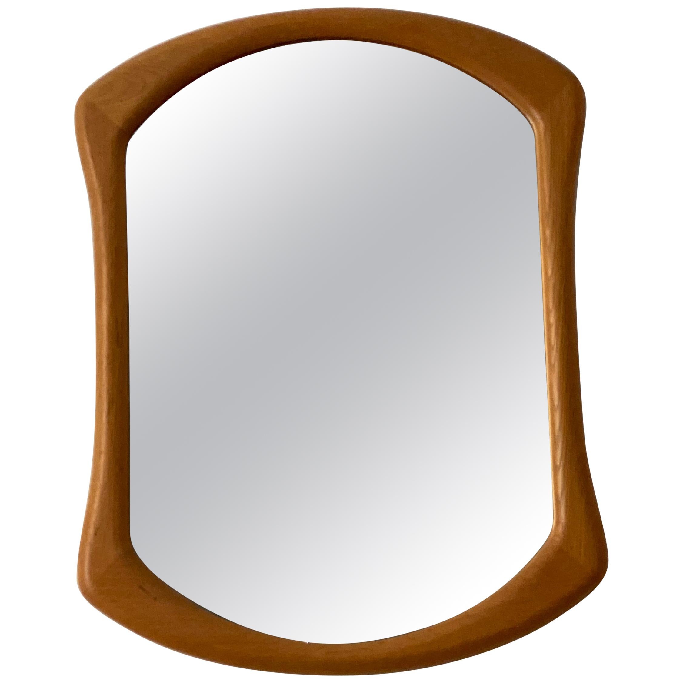 Swedish, Organic Wall Mirror, Stained Oak, Mirror Glass, Sweden, 1950s For Sale at 1stDibs