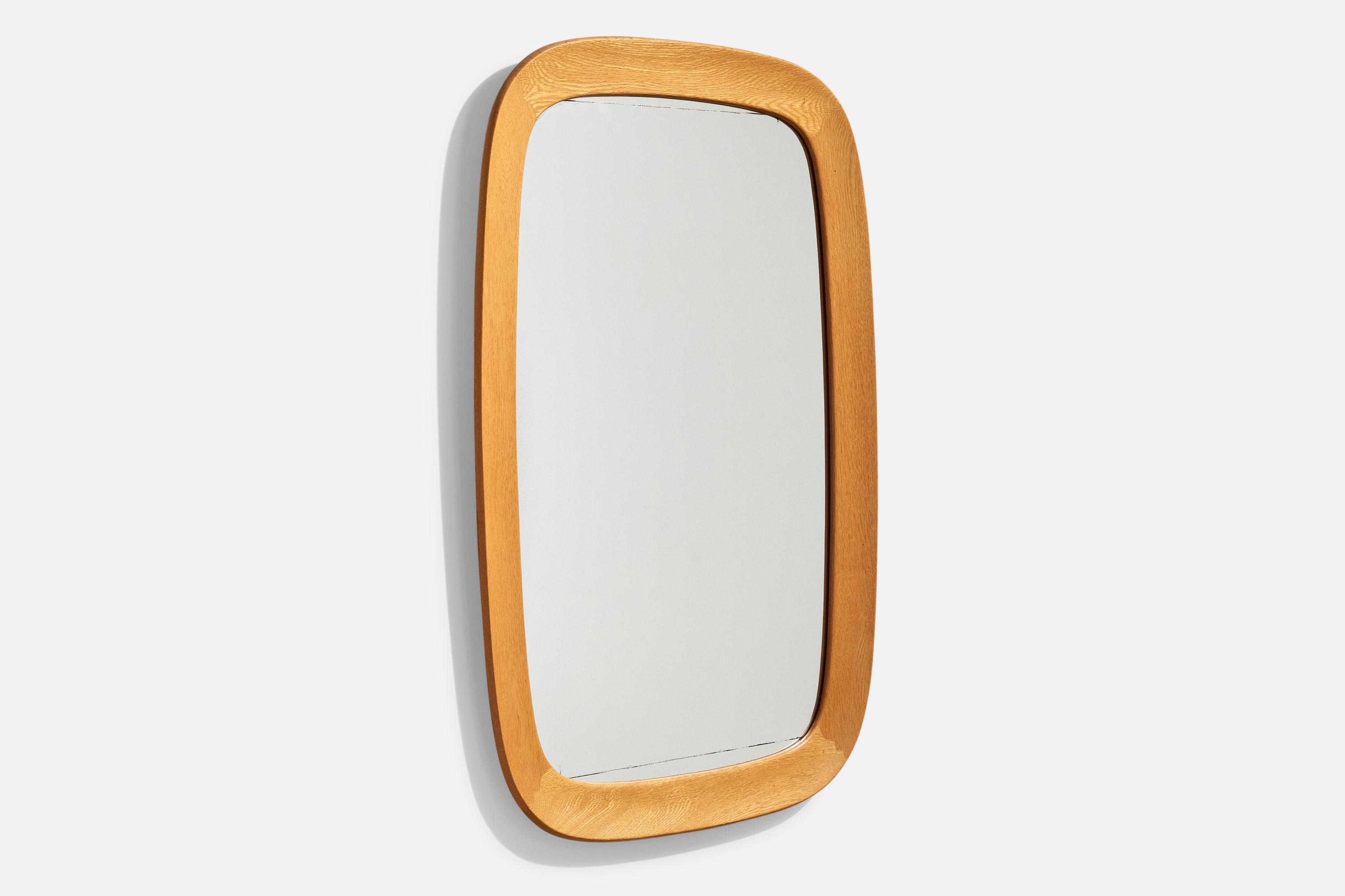 Mid-Century Modern Fröseke, grand miroir mural, Oak Oak, Suède, années 1960 en vente
