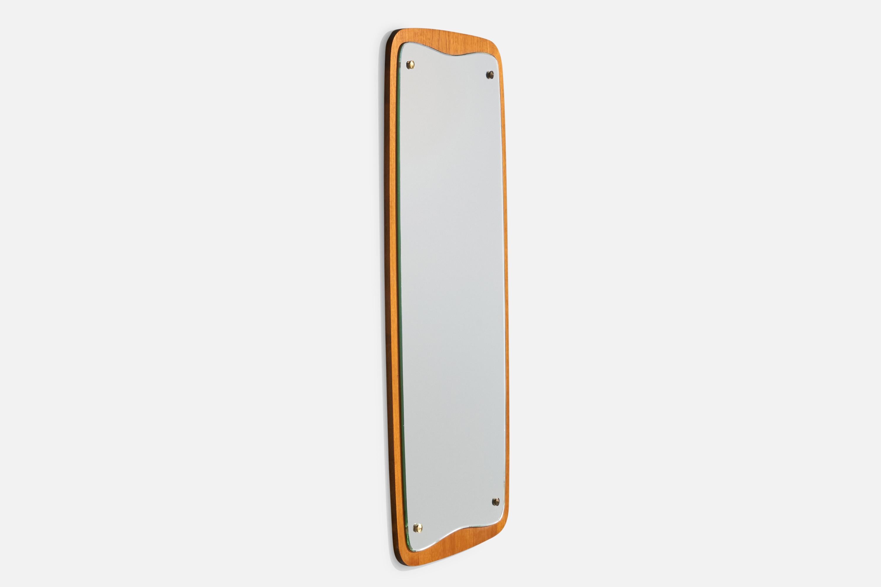 Scandinavian Modern Fröseke, Wall Mirror, Teak, Brass, Sweden, 1950s For Sale