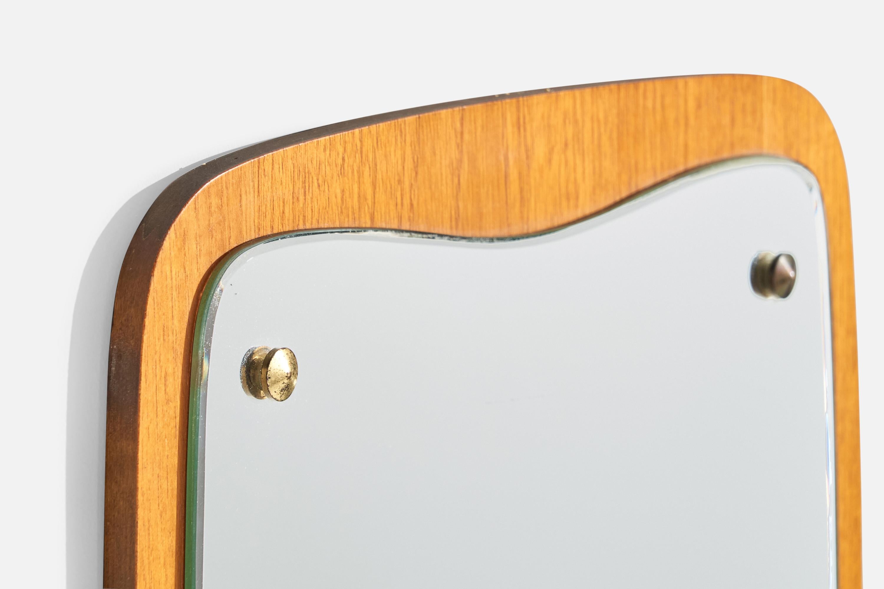 Swedish Fröseke, Wall Mirror, Teak, Brass, Sweden, 1950s For Sale