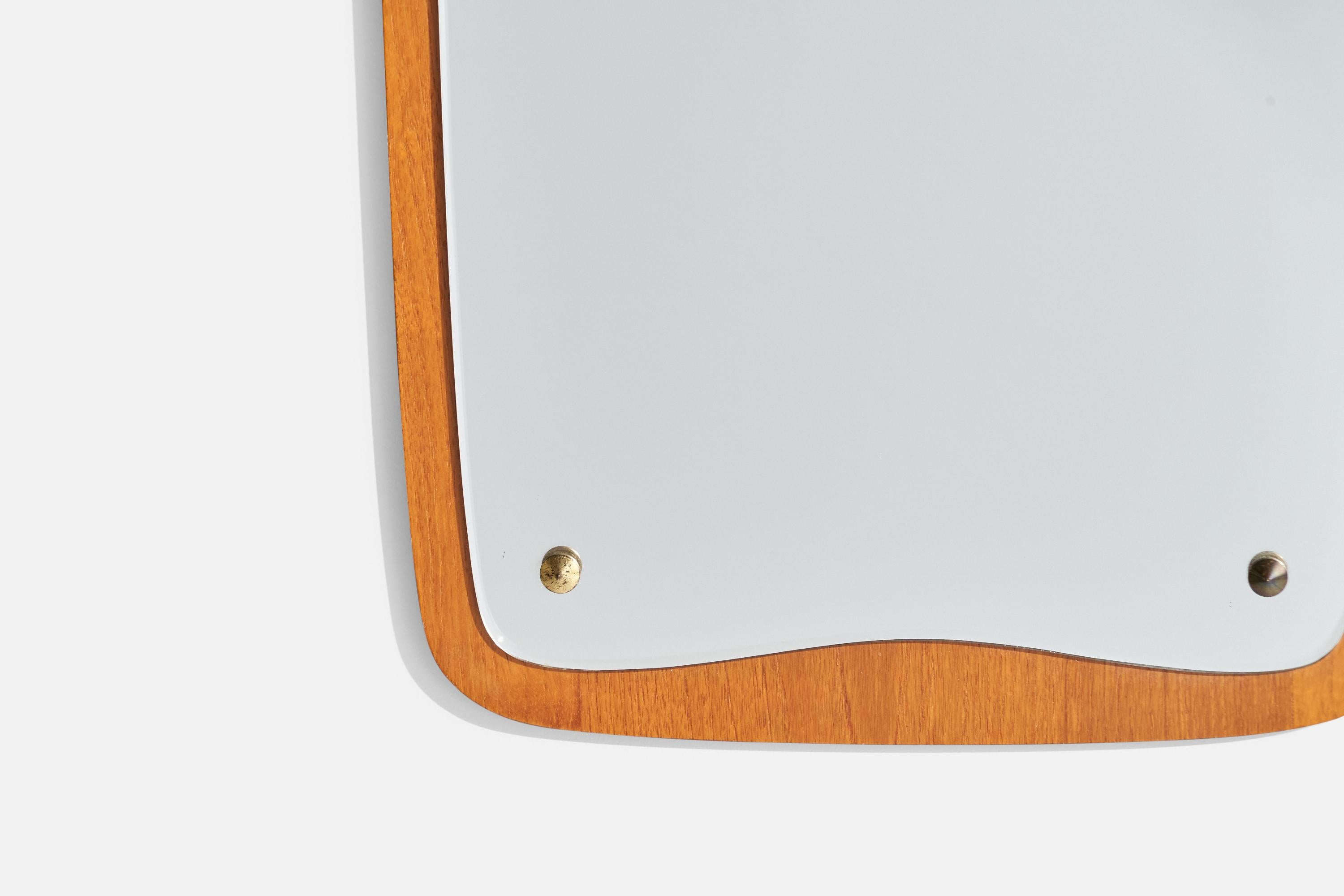 Mid-20th Century Fröseke, Wall Mirror, Teak, Brass, Sweden, 1950s For Sale
