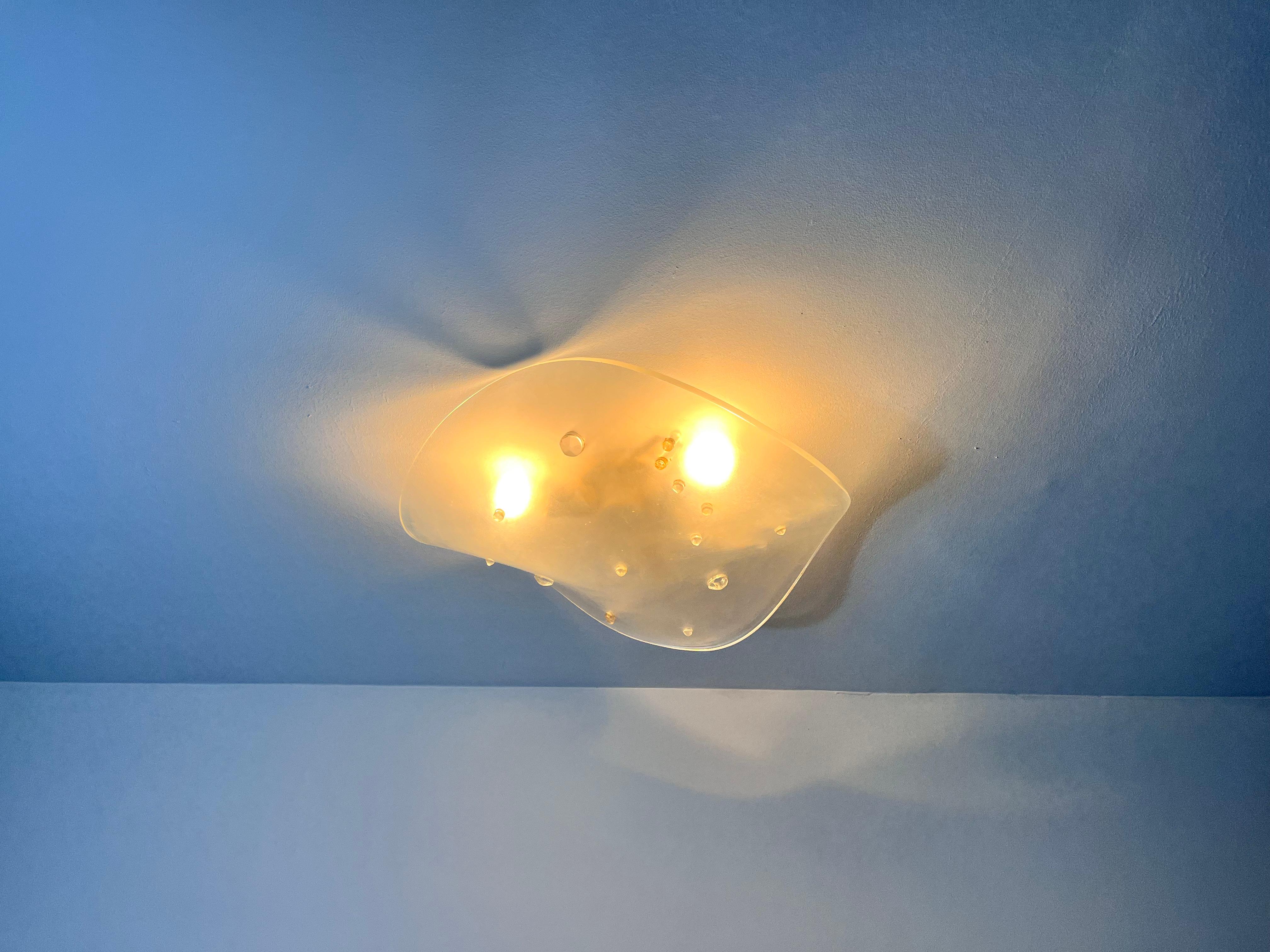 Frosted Acrylic Glass Wall Lamp or Flush Mount, Italy, 1960s For Sale 4