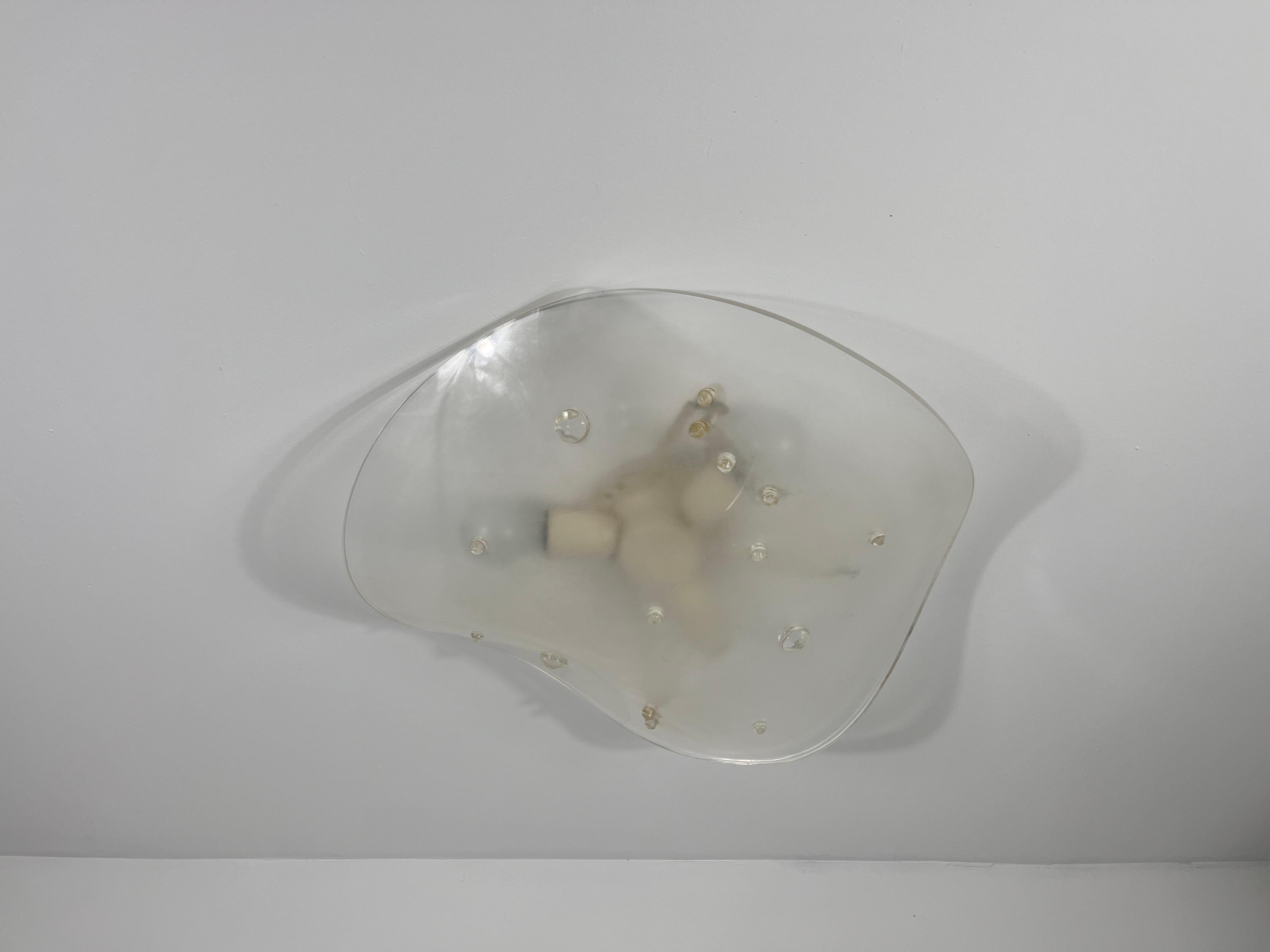 Mid-Century Modern Frosted Acrylic Glass Wall Lamp or Flush Mount, Italy, 1960s For Sale