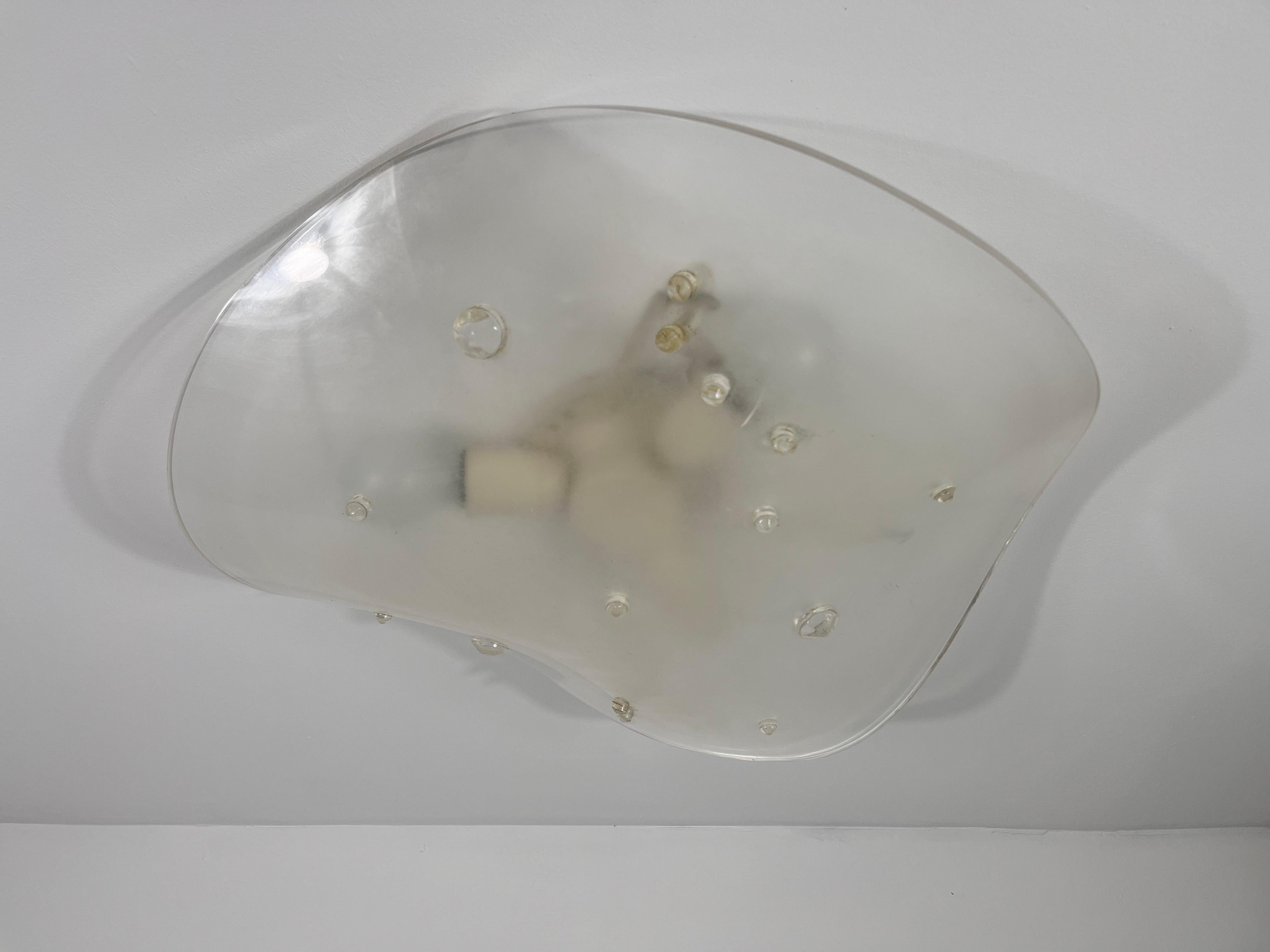 Italian Frosted Acrylic Glass Wall Lamp or Flush Mount, Italy, 1960s For Sale