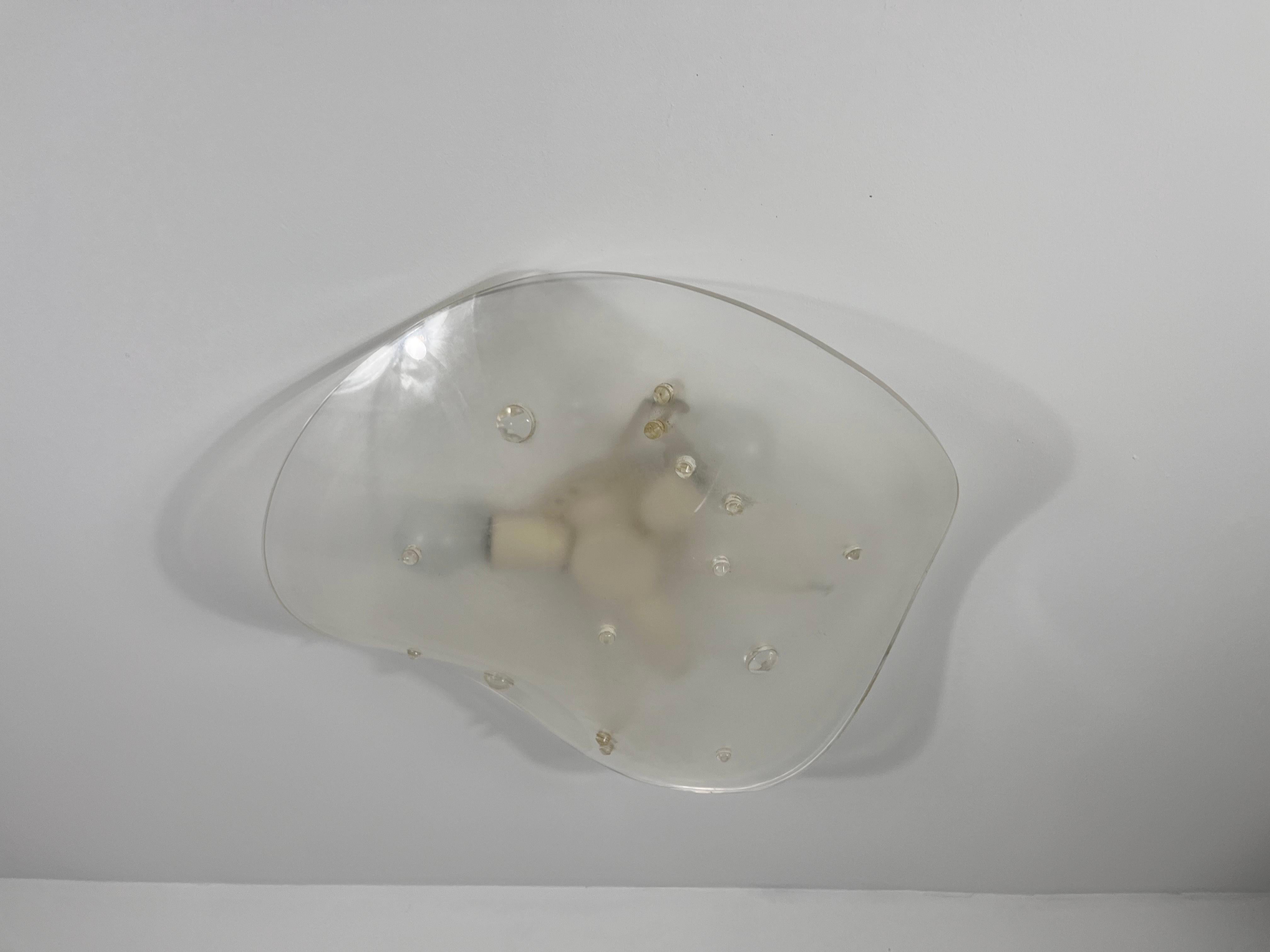 Mid-20th Century Frosted Acrylic Glass Wall Lamp or Flush Mount, Italy, 1960s For Sale