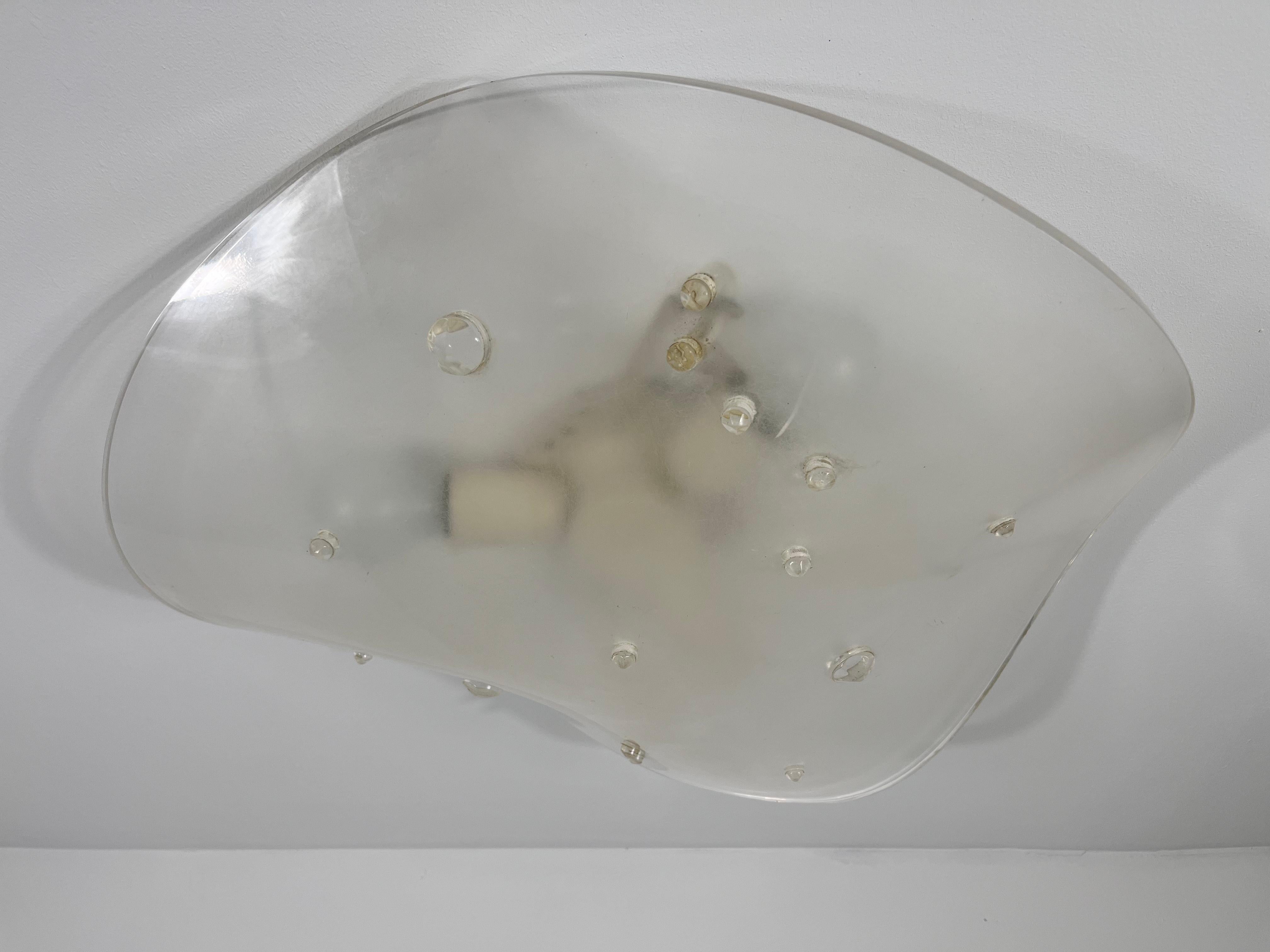 Frosted Acrylic Glass Wall Lamp or Flush Mount, Italy, 1960s For Sale 2