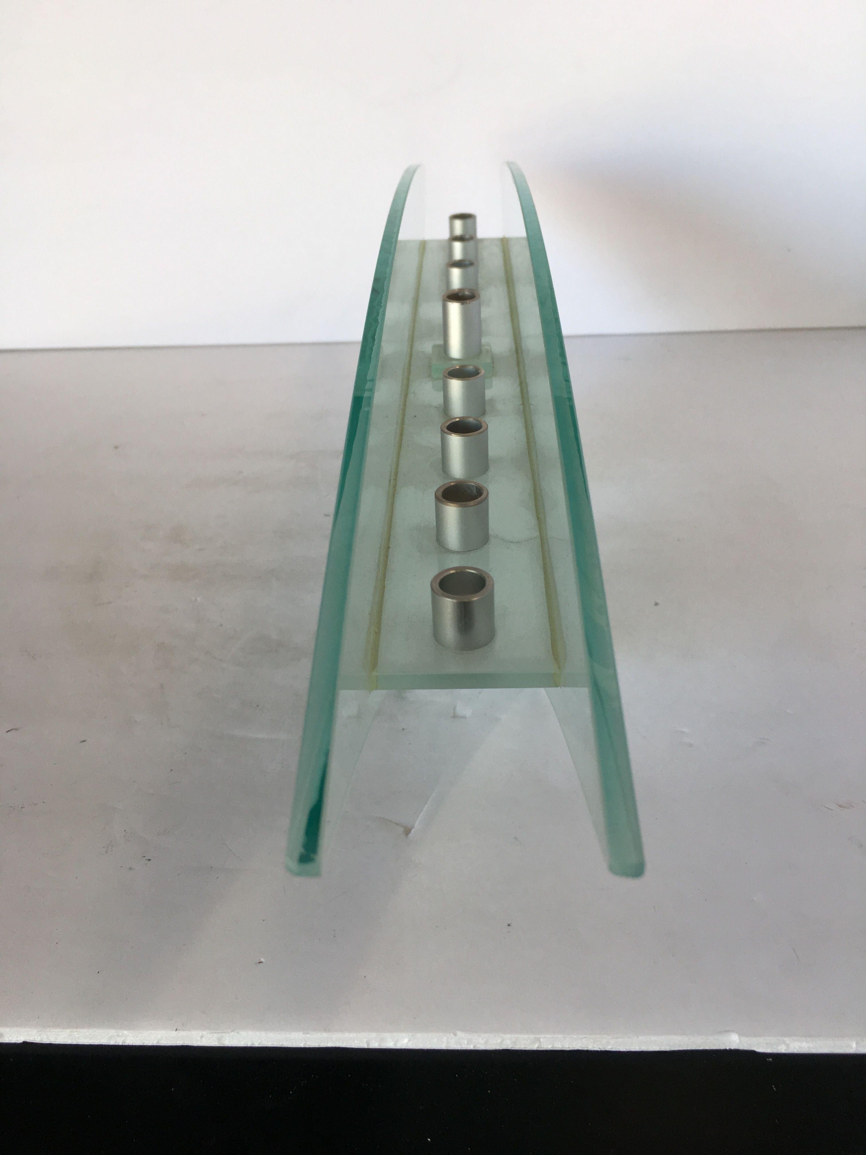 Frosted Art Glass Mantelpiece Candelabra In Excellent Condition For Sale In Van Nuys, CA