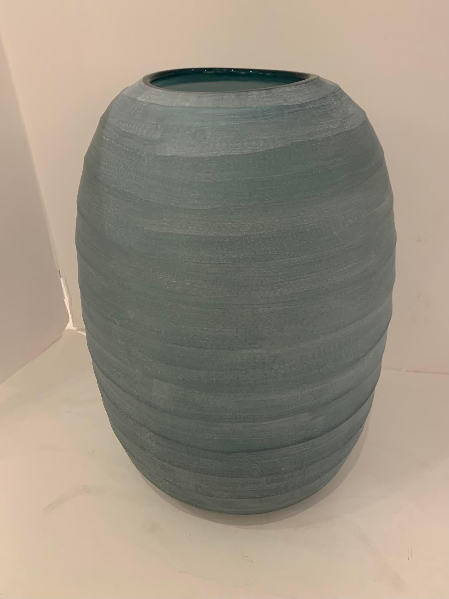 Frosted Blue Glass Vase, Romania, Contemporary In New Condition In New York, NY
