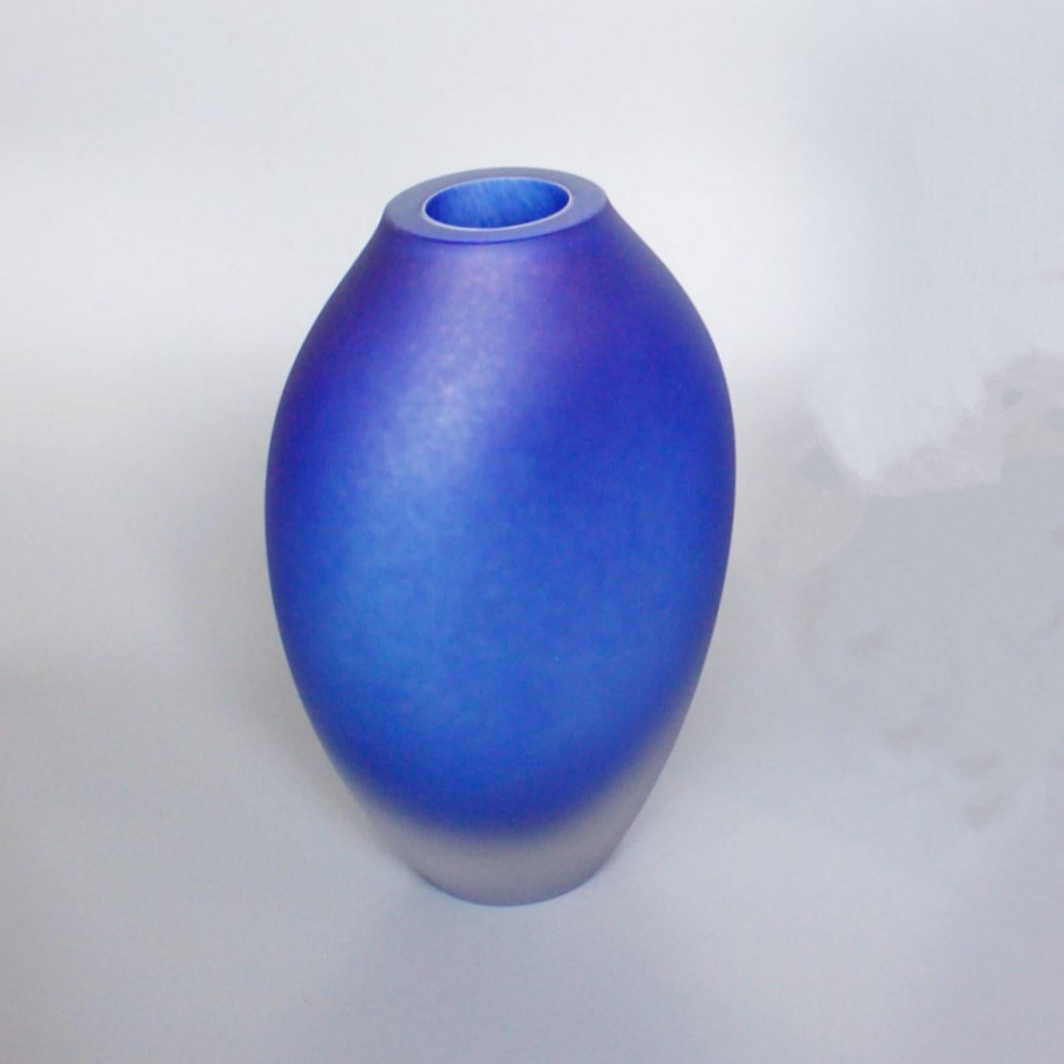A frosted blue glass Murano vase by Ercole for Barovier & Toso in Murano Italy. Signed to underneath. 

Dimensions: H 24.5cm, W 15cm, D 7cm

Origin: Italy

Date: circa 1970s

Barovier & Toso is the oldest glass company in Italy, dating back