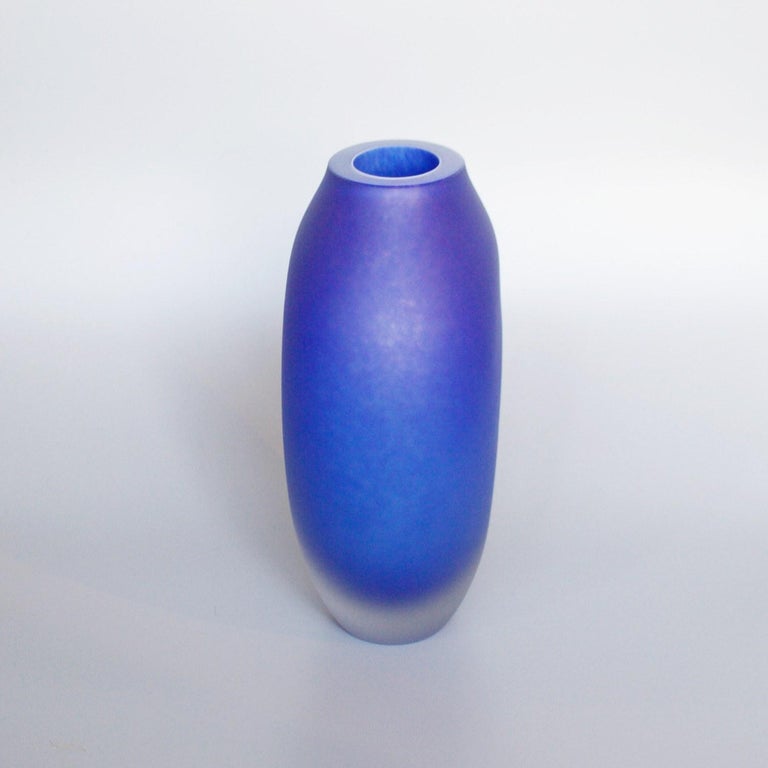 Italian Frosted Blue Murano Glass Vase by Ercole Barovier for Barovier & Toso circa 1970 For Sale