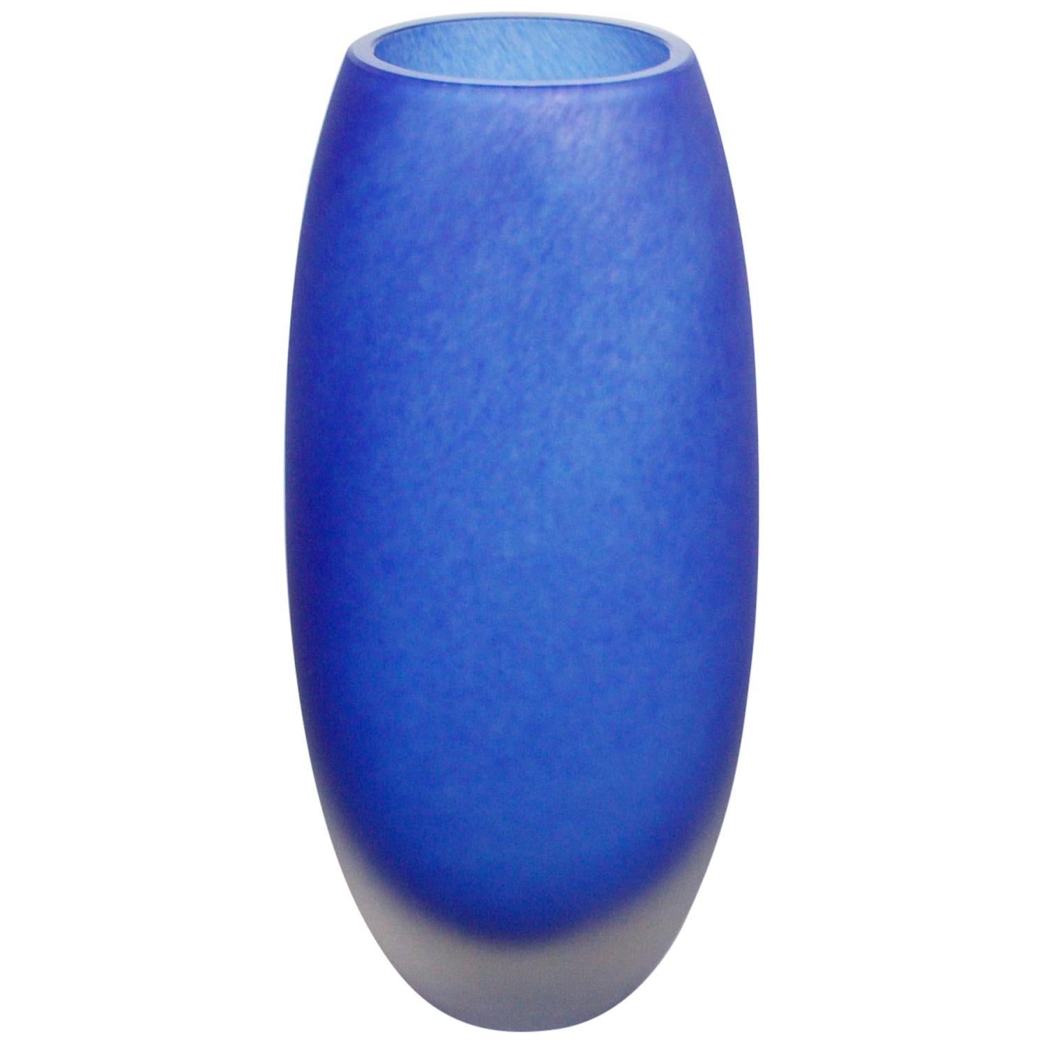 Frosted Blue Murano Glass Vase by Ercole Barovier for Barovier & Toso circa 1970