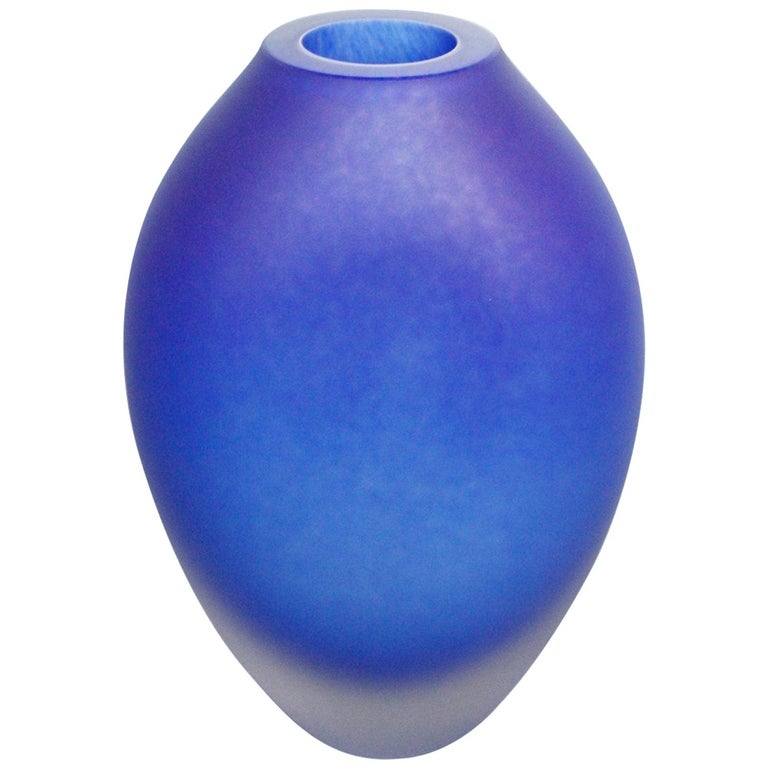 Frosted Blue Murano Glass Vase by Ercole Barovier for Barovier & Toso circa 1970 For Sale