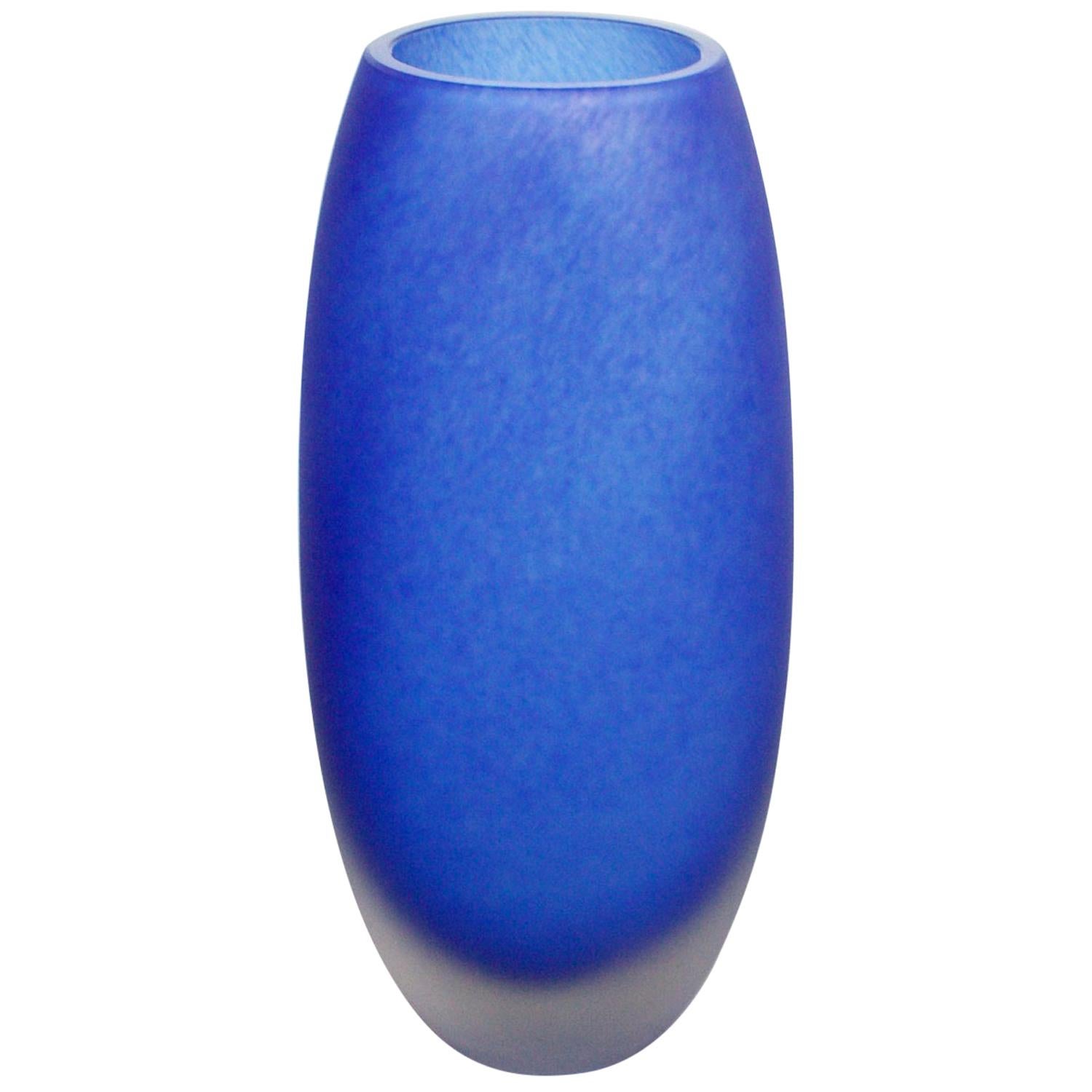 Frosted Blue Murano Glass Vase by Ercole Barovier for Barovier & Toso circa 1970