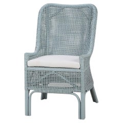 Sedia da pranzo in rattan blu smerigliato