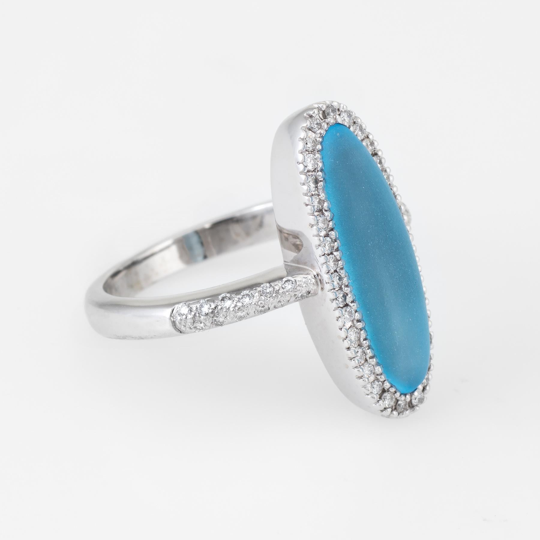 Modern Frosted Blue Topaz Diamond Oval Cocktail Ring Estate 14 Karat White Gold Jewelry