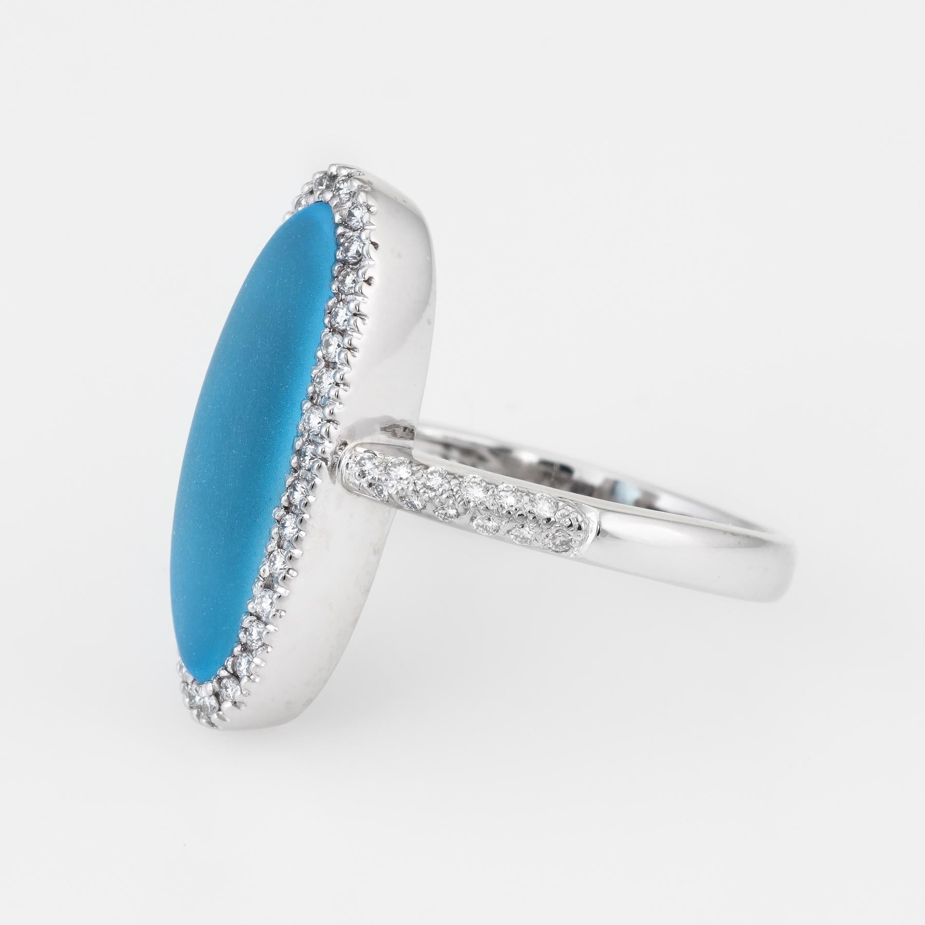 Oval Cut Frosted Blue Topaz Diamond Oval Cocktail Ring Estate 14 Karat White Gold Jewelry