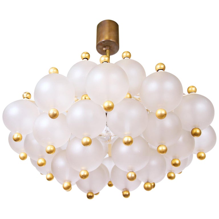 Frosted Bubble Glass Balls and Brass Chandelier by Kinkeldey, 1950s For