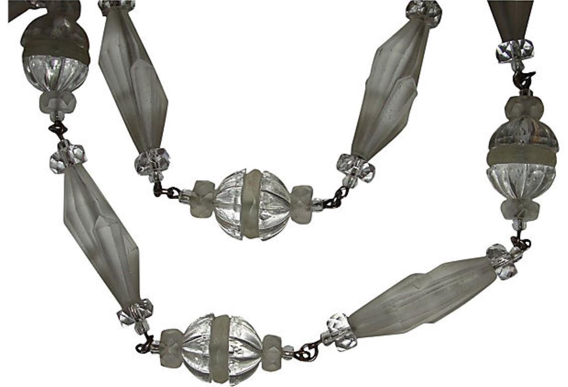 Art Deco Frosted Camphor Glass Bead Flapper Necklace For Sale