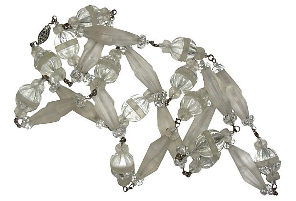 Women's Frosted Camphor Glass Bead Flapper Necklace For Sale