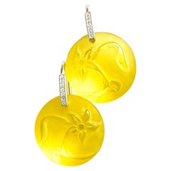 Frosted Carved Lemon Quartz Earrings